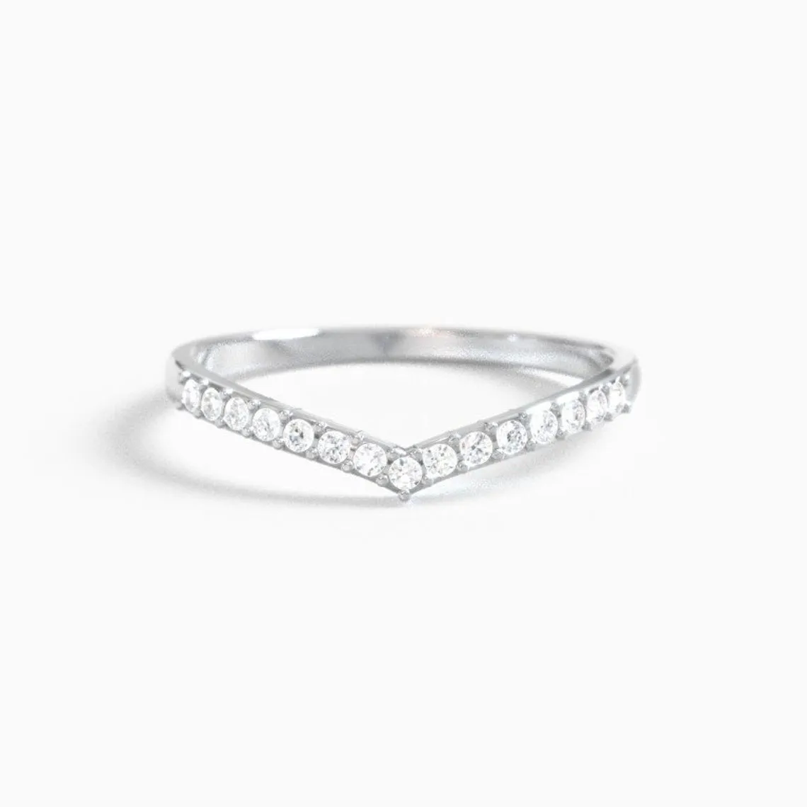 Round Cut moissanite Gold Ring/ stackable ring/ diamond Curved Wedding Band/ Chevron Ring/ Dainty Promise Ring/ engagement ring/ unique ring