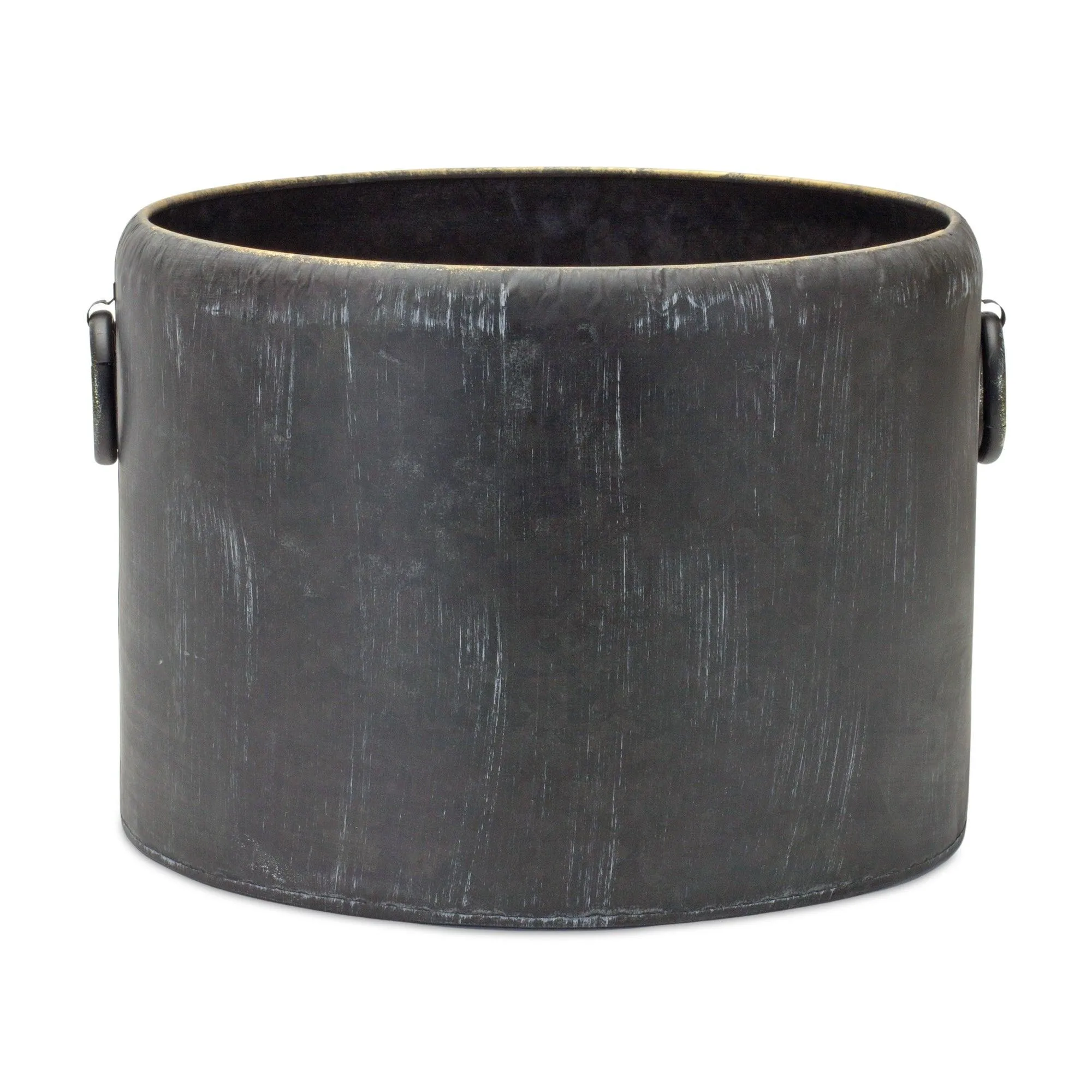 Round Distressed Metal Planter with Handles (Set of 2)