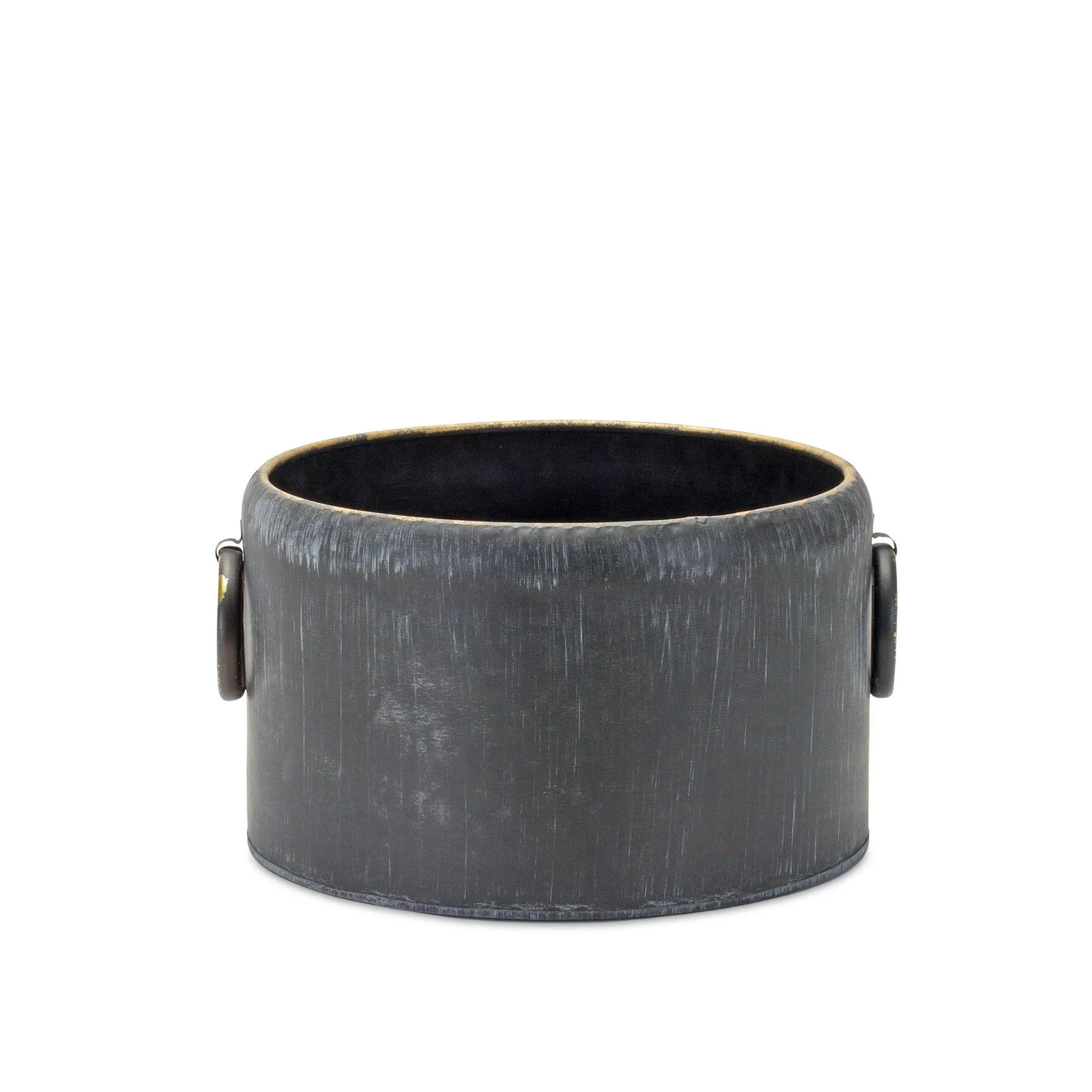 Round Distressed Metal Planter with Handles (Set of 2)