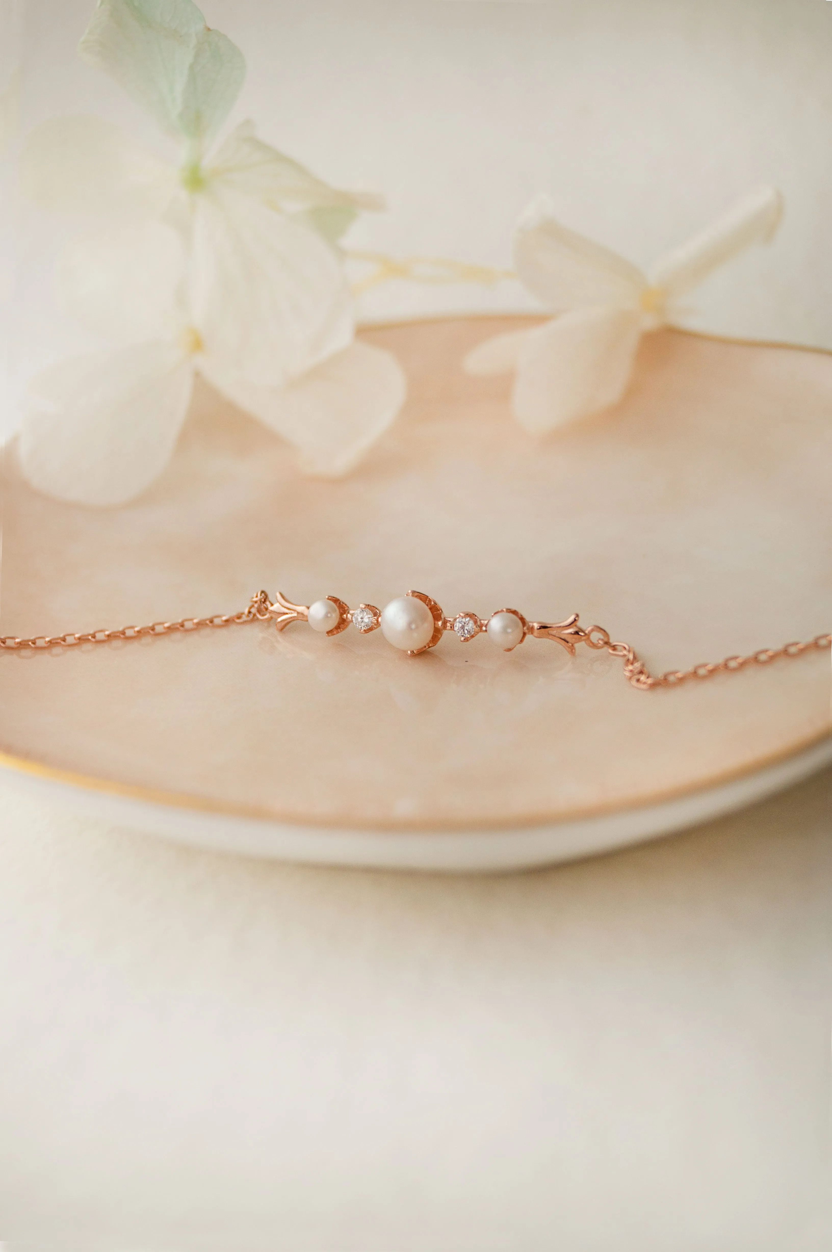 Royal Pearl Rose Gold Plated Sterling Silver Chain Bracelet