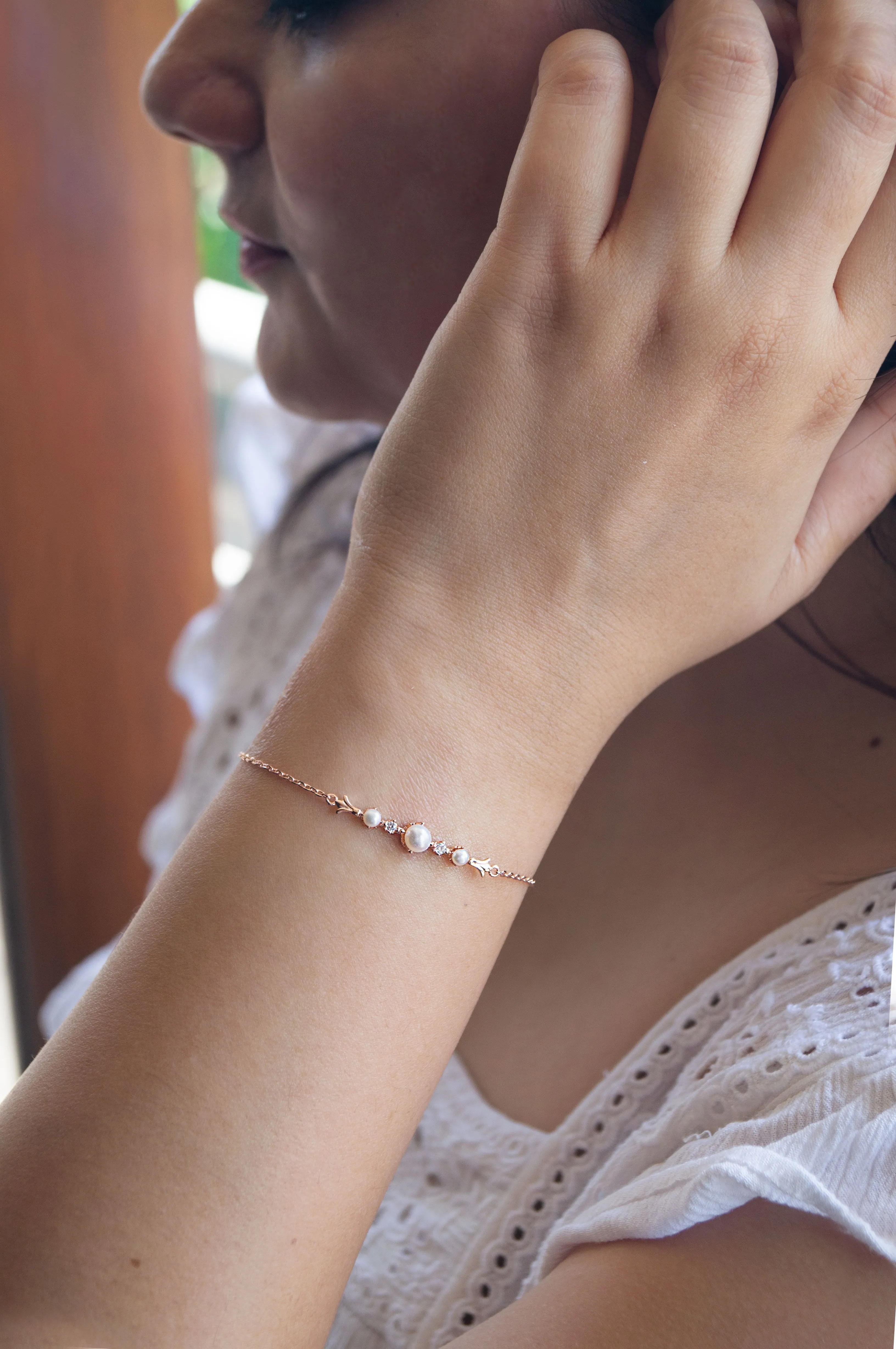 Royal Pearl Rose Gold Plated Sterling Silver Chain Bracelet