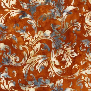 RUST, GREY & TAN SCROLL BATIK HANDKERCHIEF