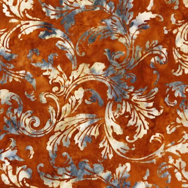 RUST, GREY & TAN SCROLL BATIK HANDKERCHIEF