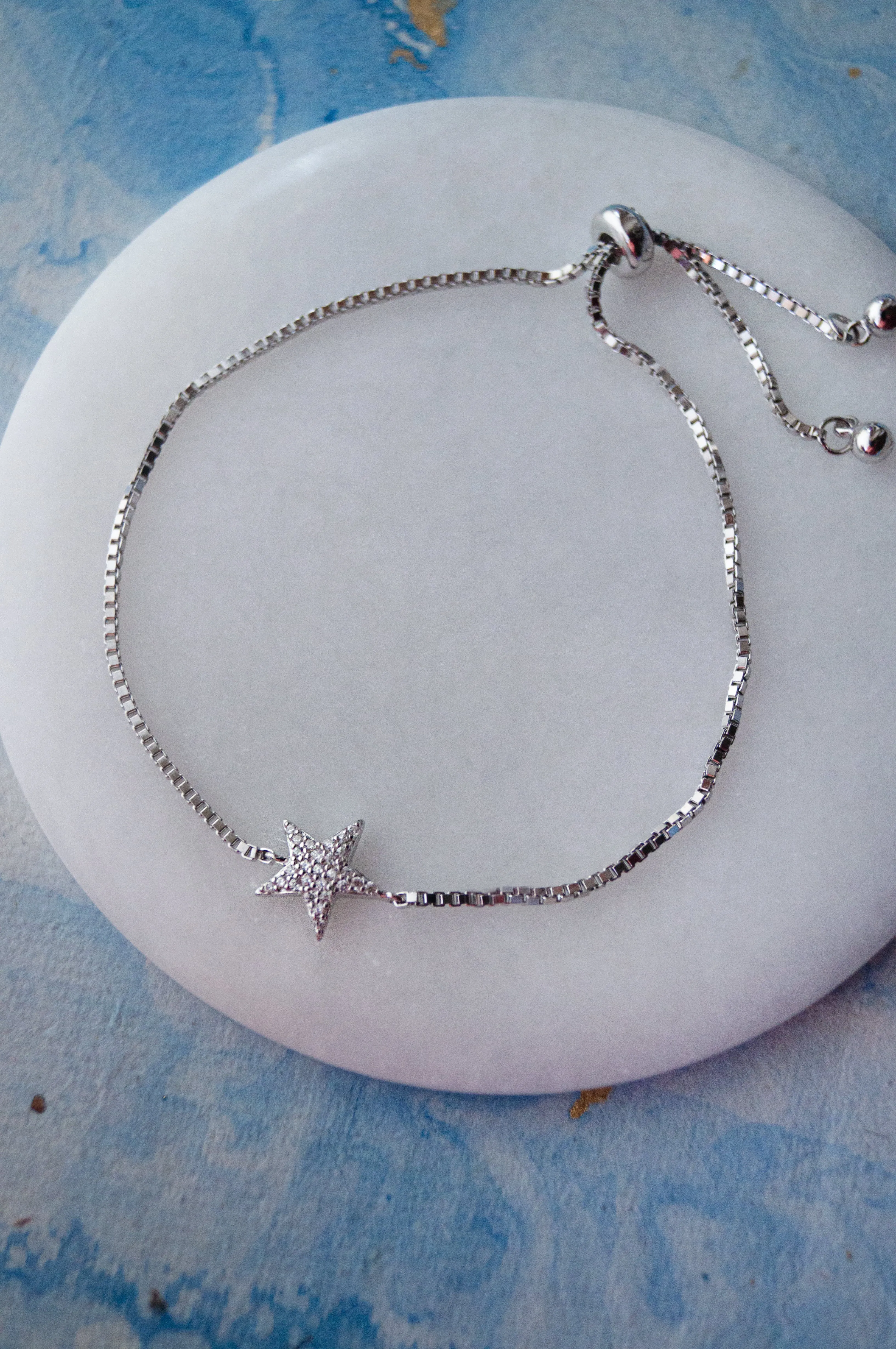Shinning Star Rose Gold Plated Sterling Silver Pull Chain Bracelet