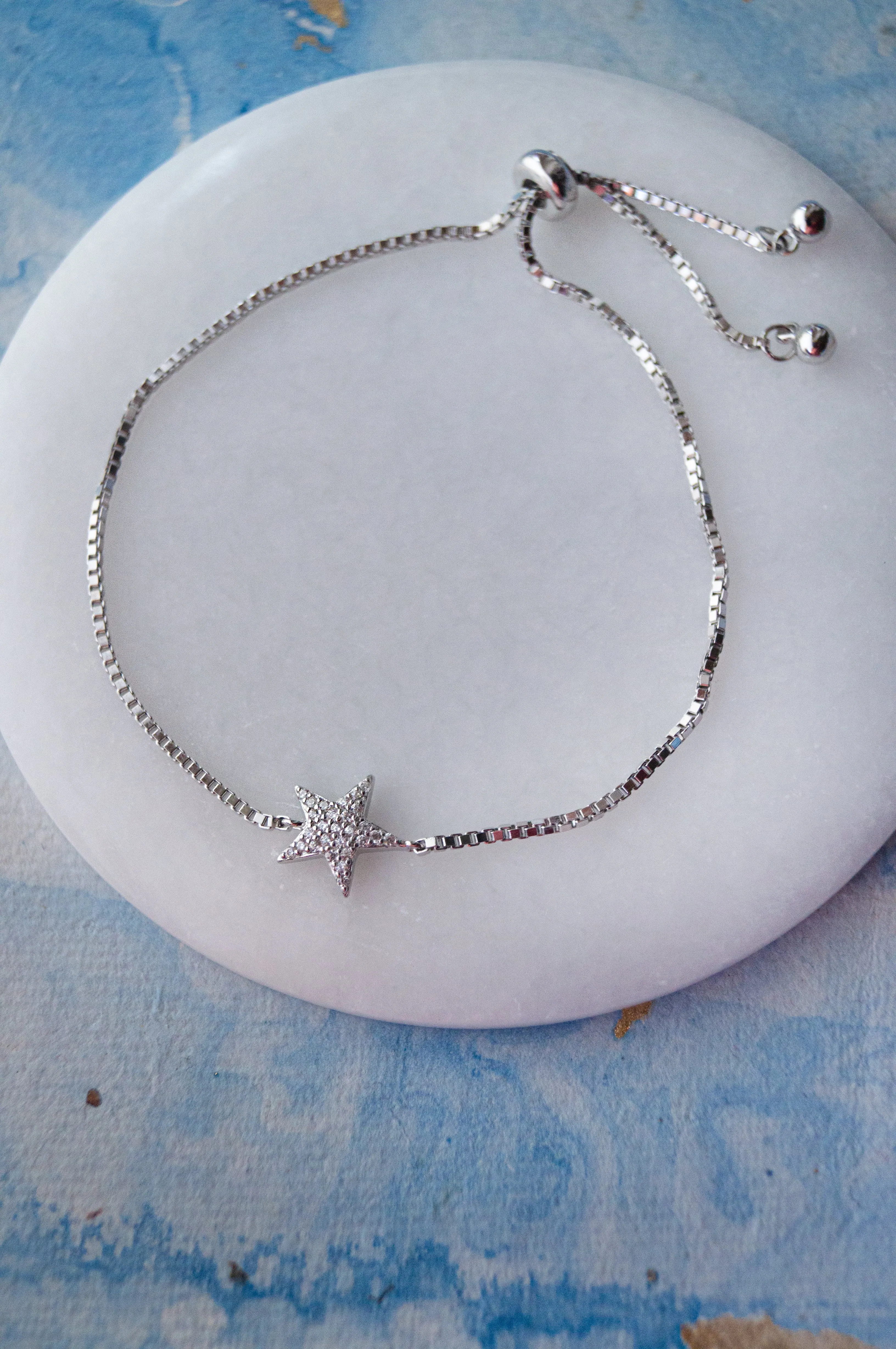 Shinning Star Rose Gold Plated Sterling Silver Pull Chain Bracelet