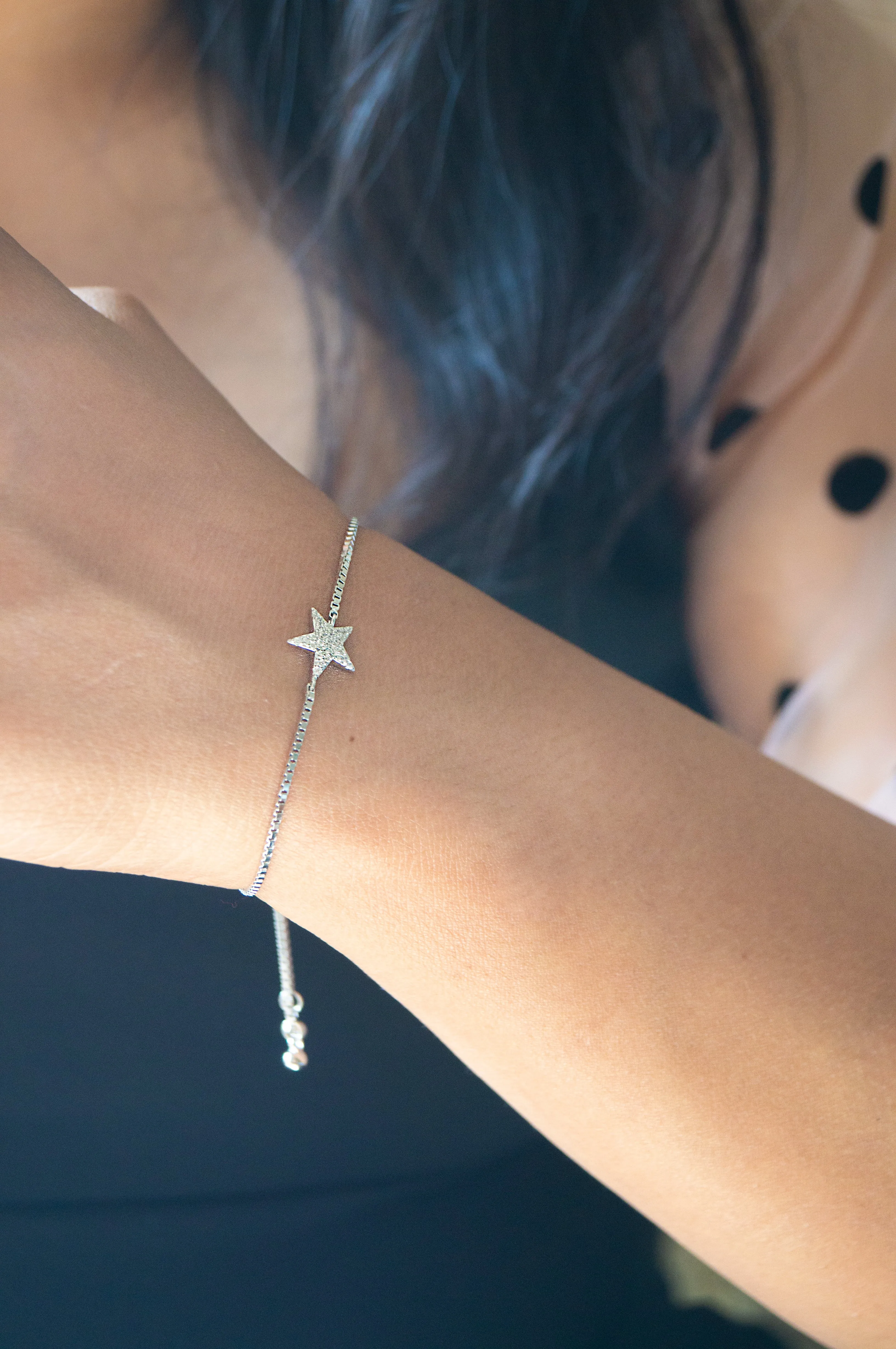 Shinning Star Rose Gold Plated Sterling Silver Pull Chain Bracelet