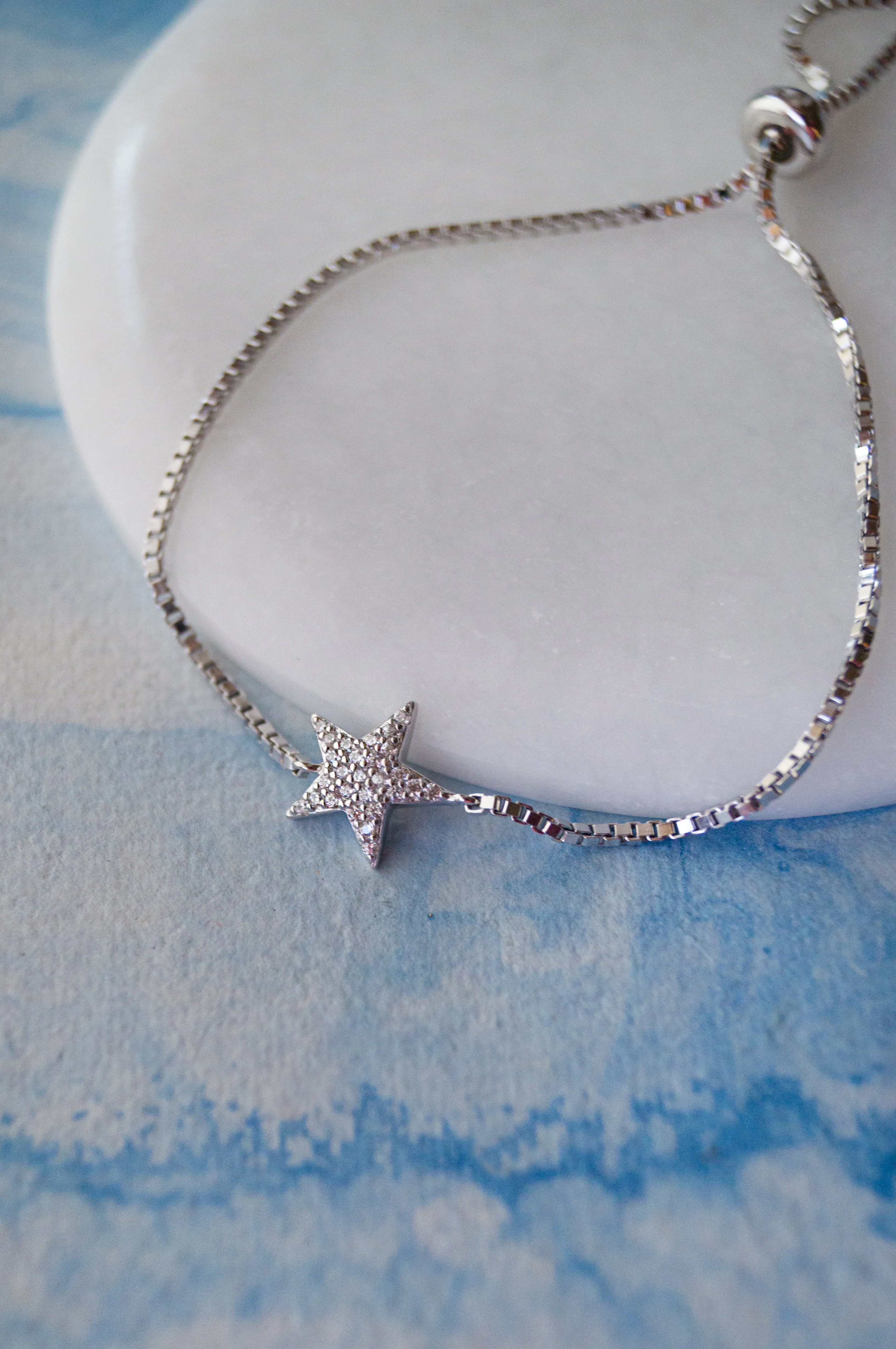 Shinning Star Rose Gold Plated Sterling Silver Pull Chain Bracelet