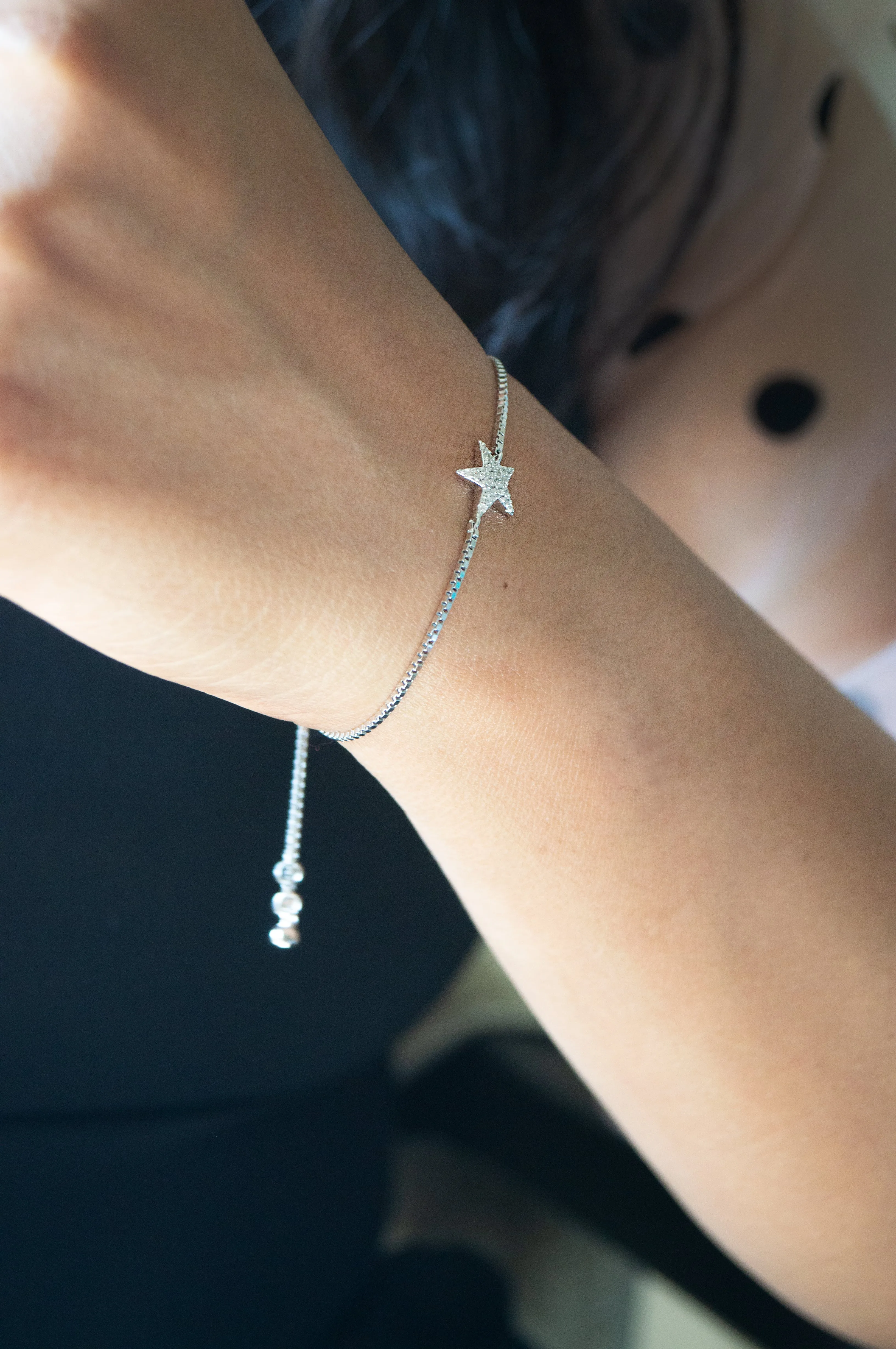 Shinning Star Rose Gold Plated Sterling Silver Pull Chain Bracelet