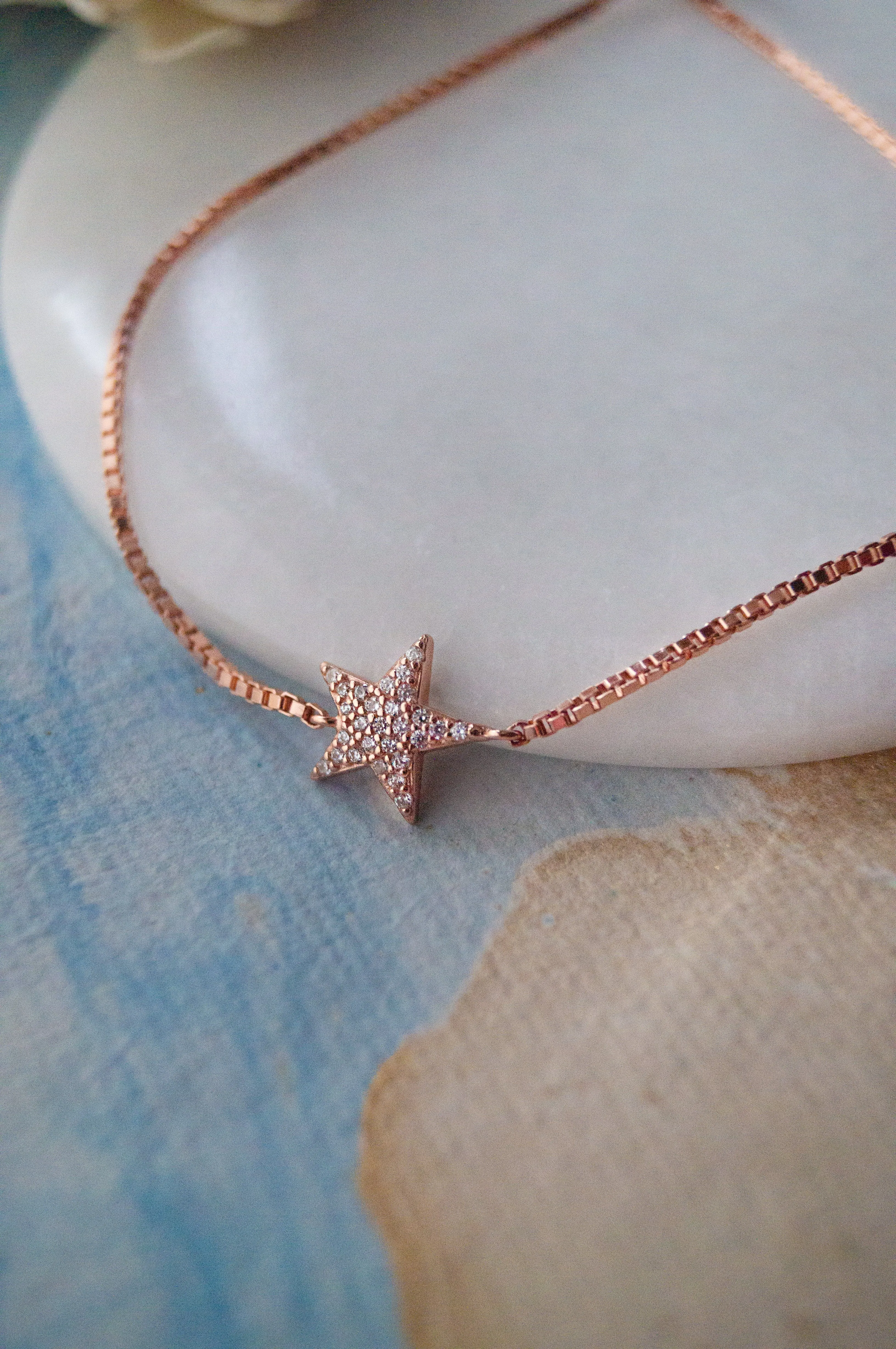 Shinning Star Rose Gold Plated Sterling Silver Pull Chain Bracelet