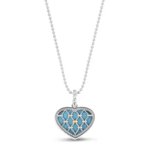 Silver & 18K Gold Prosecco Netted Heart Turquoise Necklace