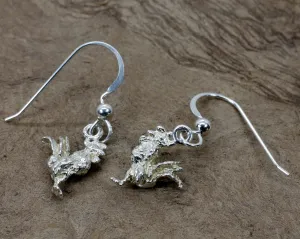 Silver Rooster Earrings with tiny solid 925 Sterling Silver roosters