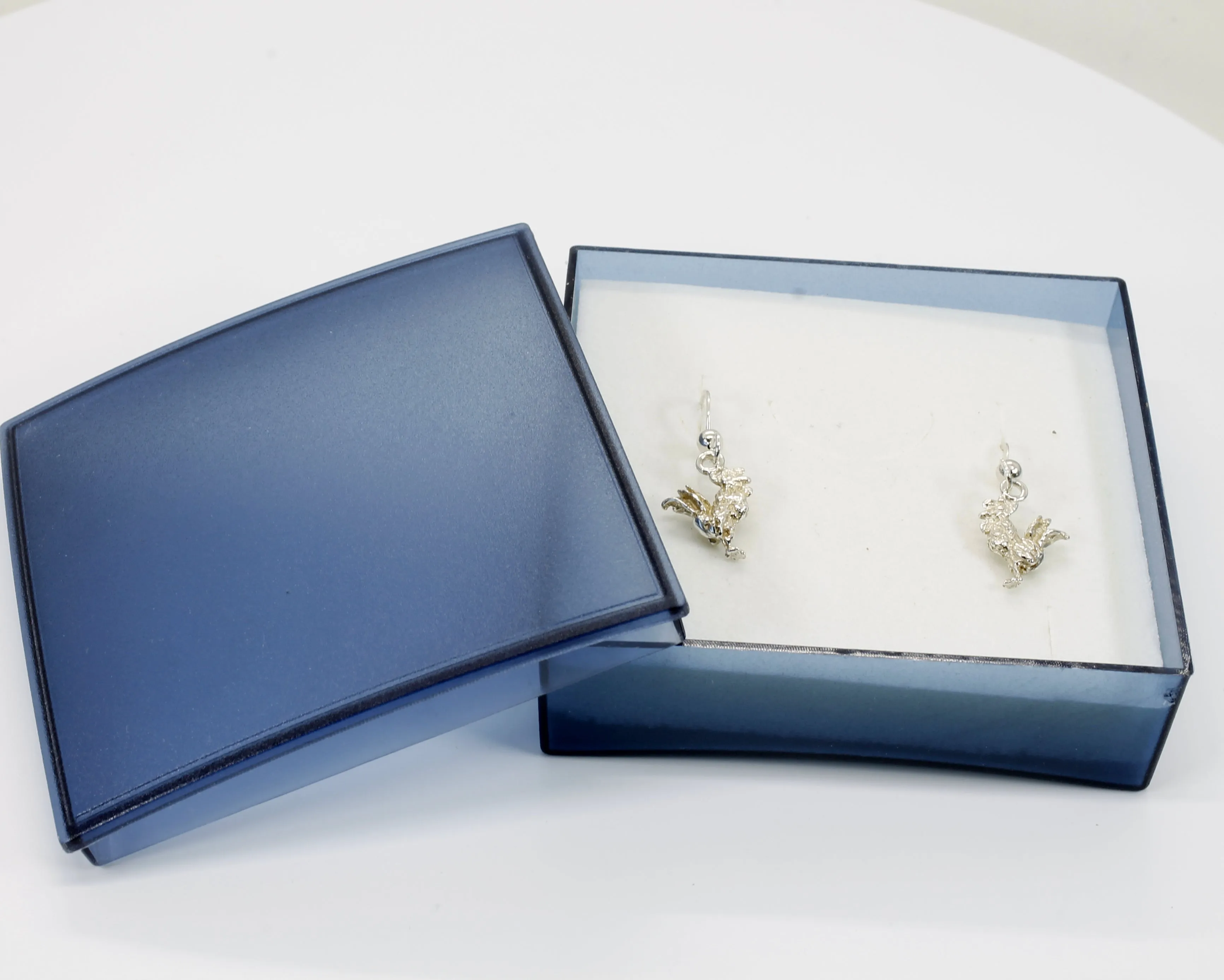 Silver Rooster Earrings with tiny solid 925 Sterling Silver roosters