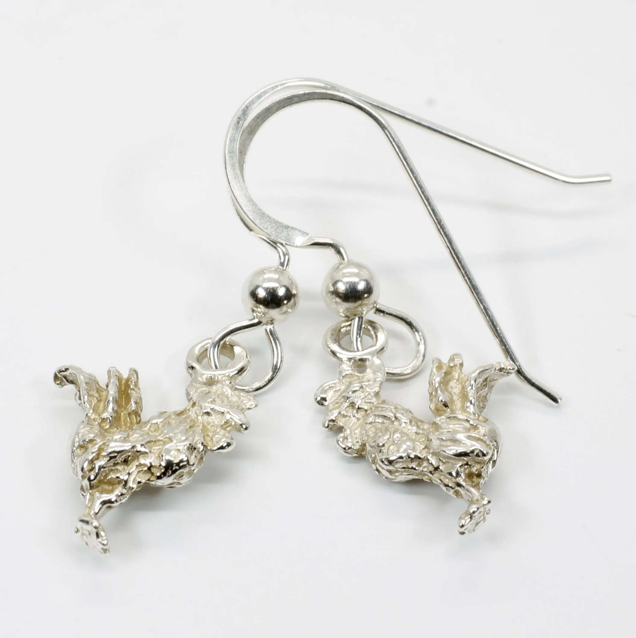 Silver Rooster Earrings with tiny solid 925 Sterling Silver roosters