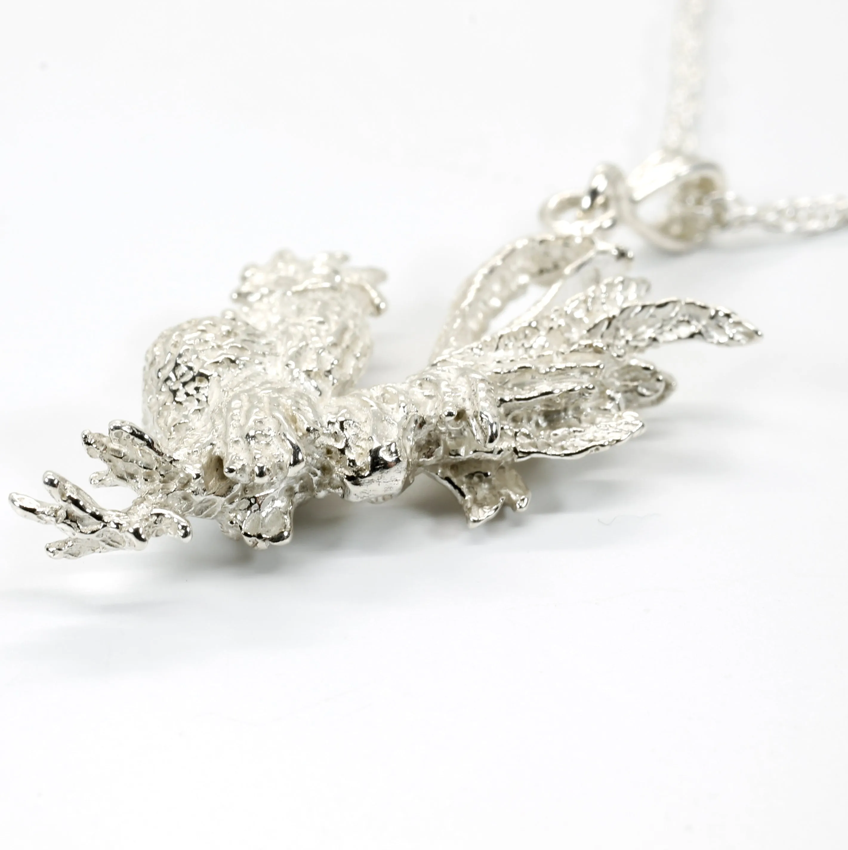 Silver Rooster Necklace with large three dimensional 925 sterling silver rooster