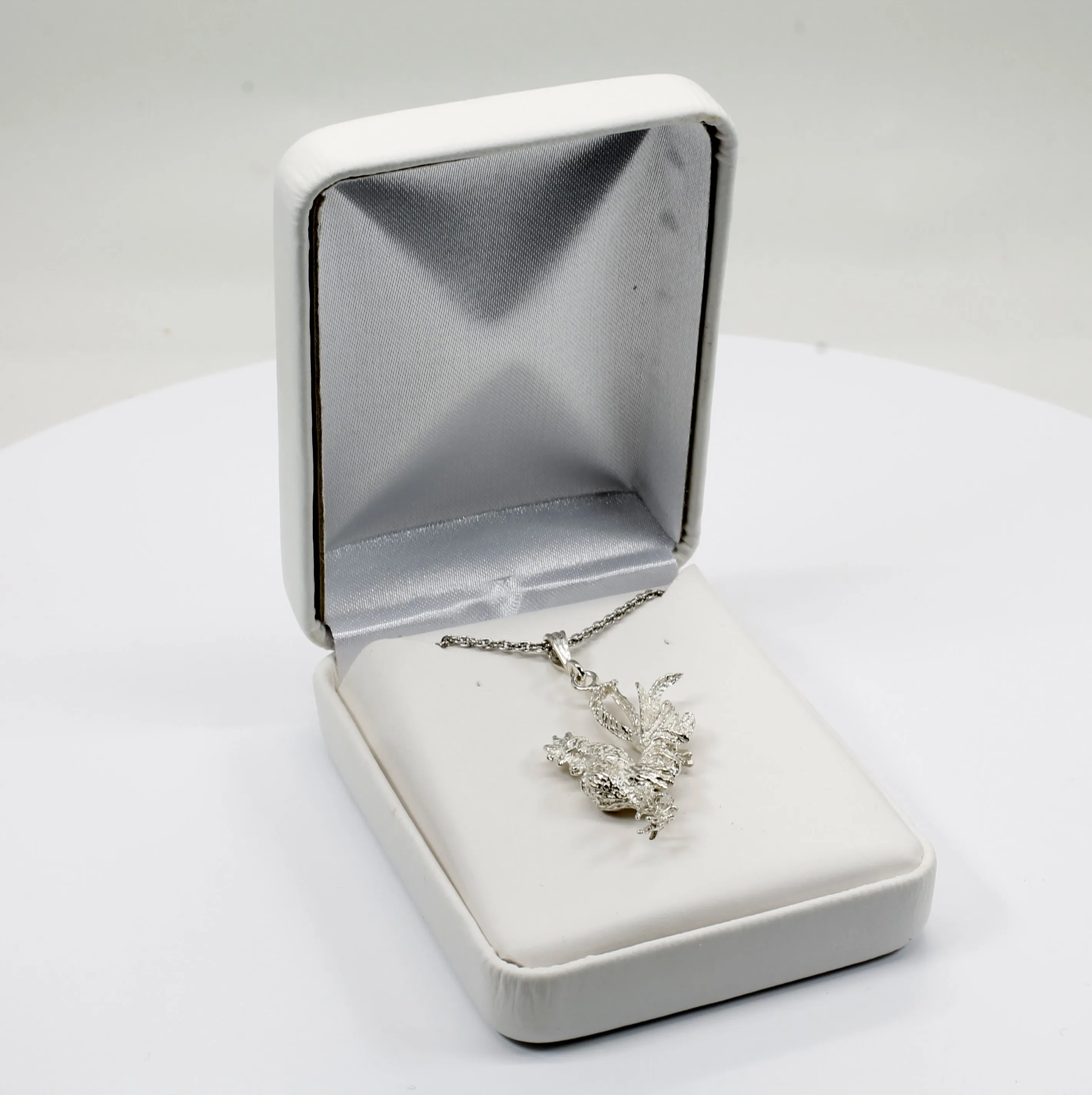 Silver Rooster Necklace with large three dimensional 925 sterling silver rooster