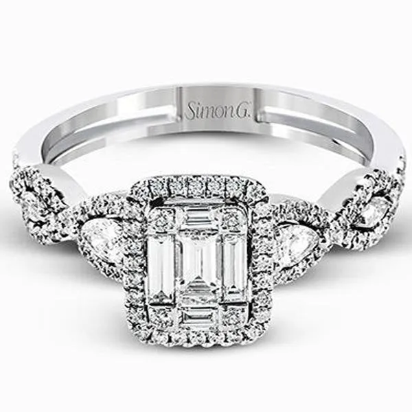Simon G. 18K White Gold Emerald Halo "Mosaic" Diamond Ring
