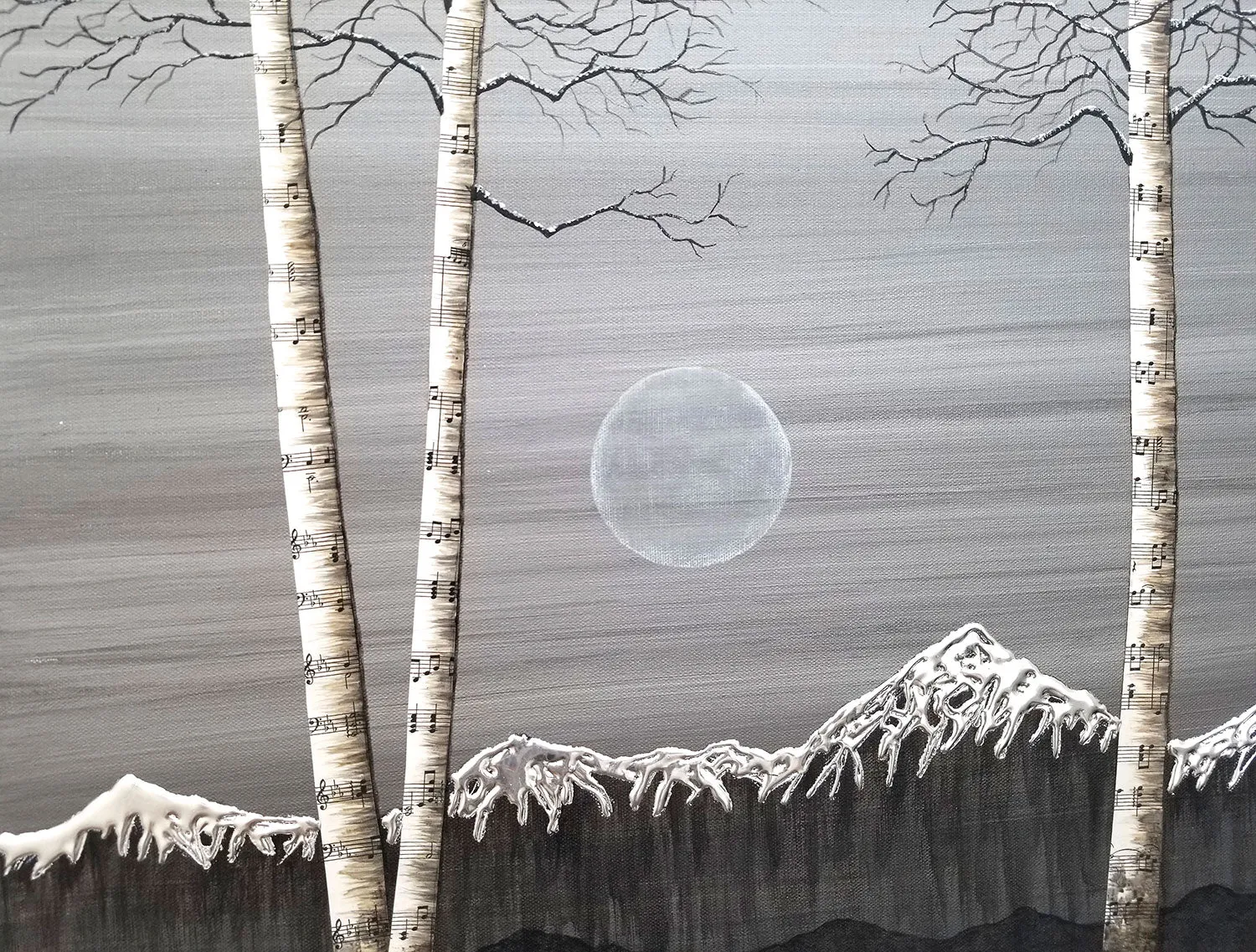 Singing Aspens in Gray/ Winter Mountains  (canvas wrap)