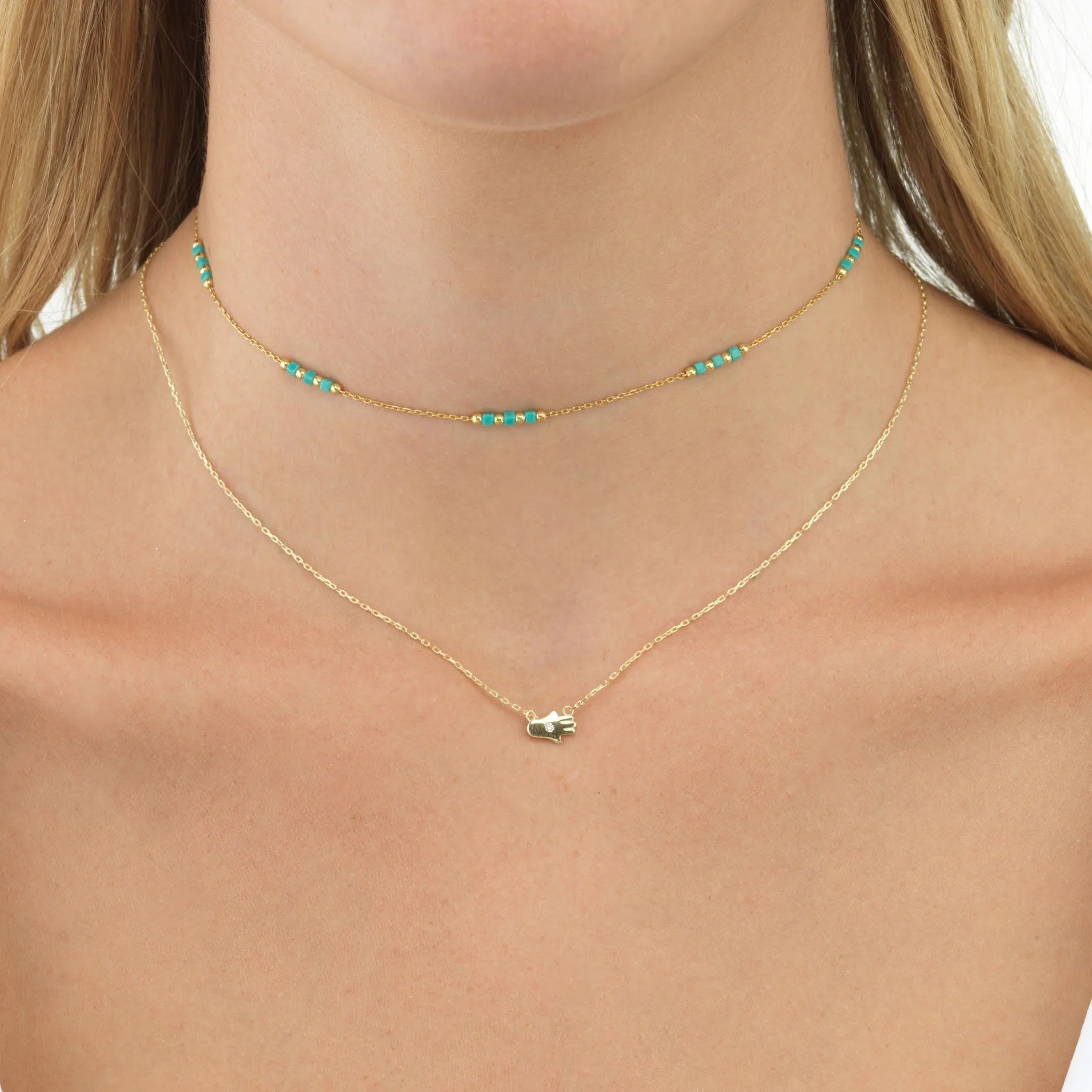 Slanted Mini Hamsa Necklace