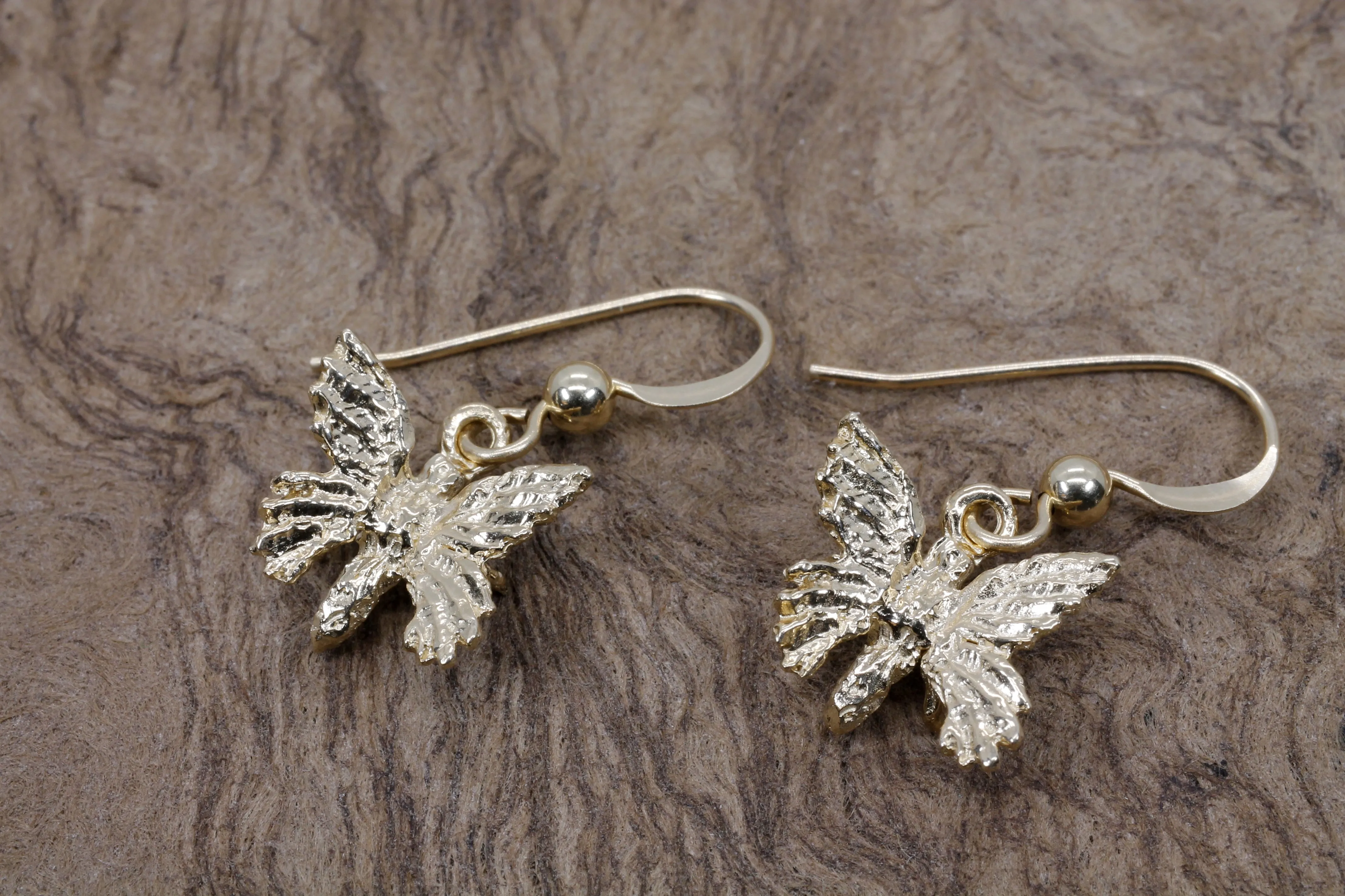Small 3-D Butterfly Dangle Earrings made in 14kt gold