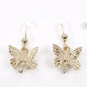 Small 3-D Butterfly Dangle Earrings made in 14kt gold