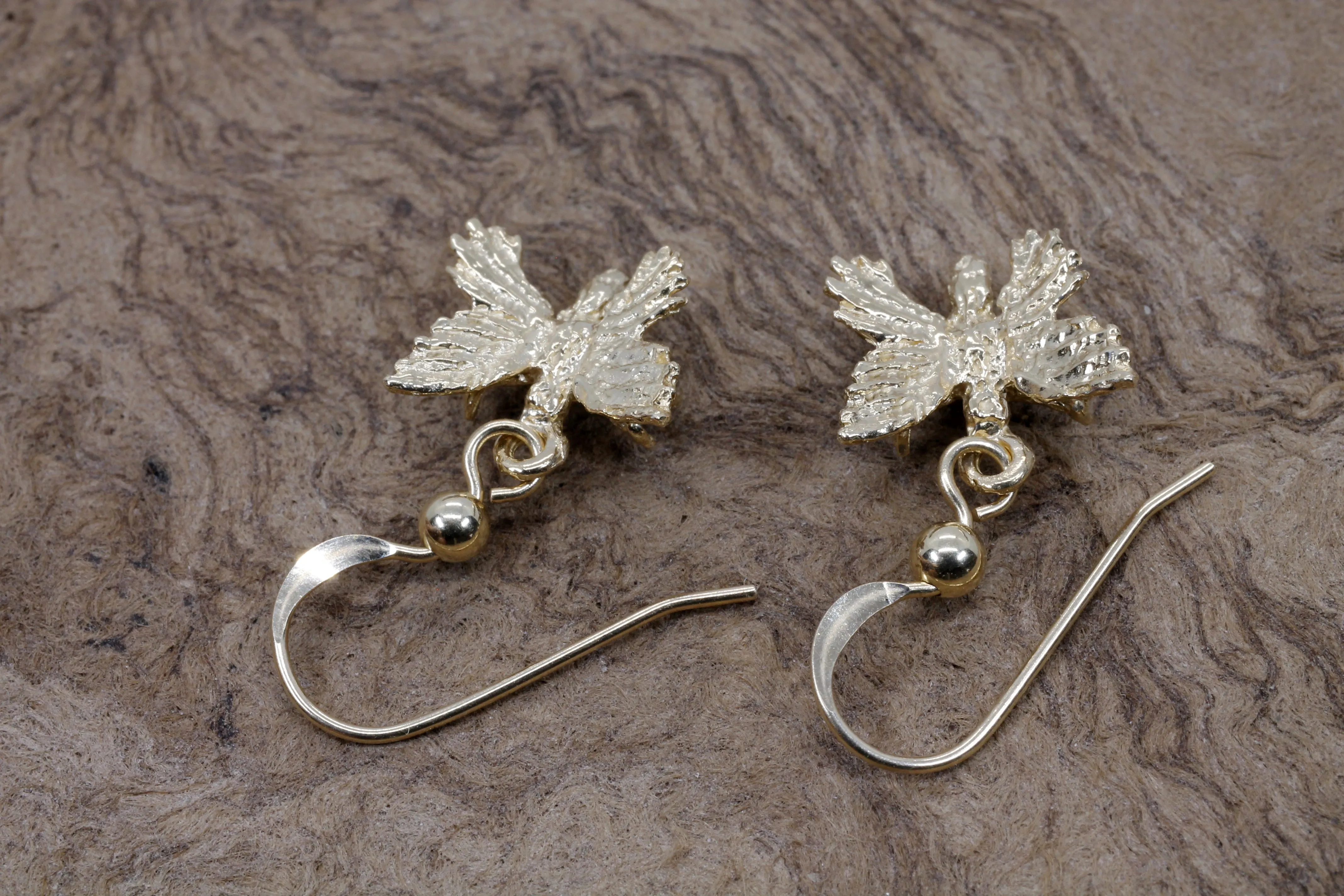Small 3-D Butterfly Dangle Earrings made in 14kt gold