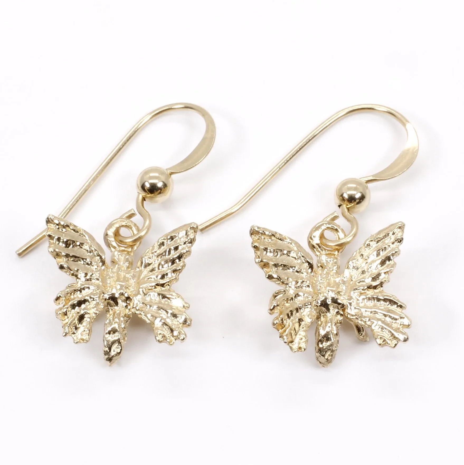 Small 3-D Butterfly Dangle Earrings made in 14kt gold