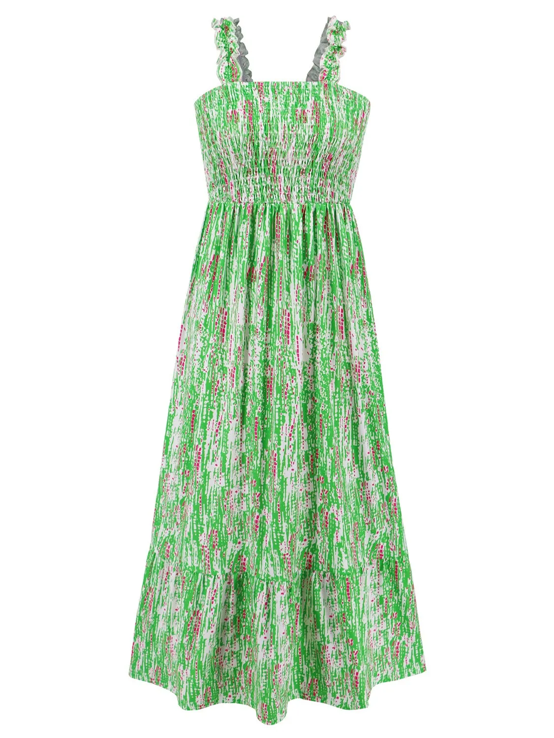 Smocked Printed Square Neck Sleeveless Cami Dress (7 Colors)