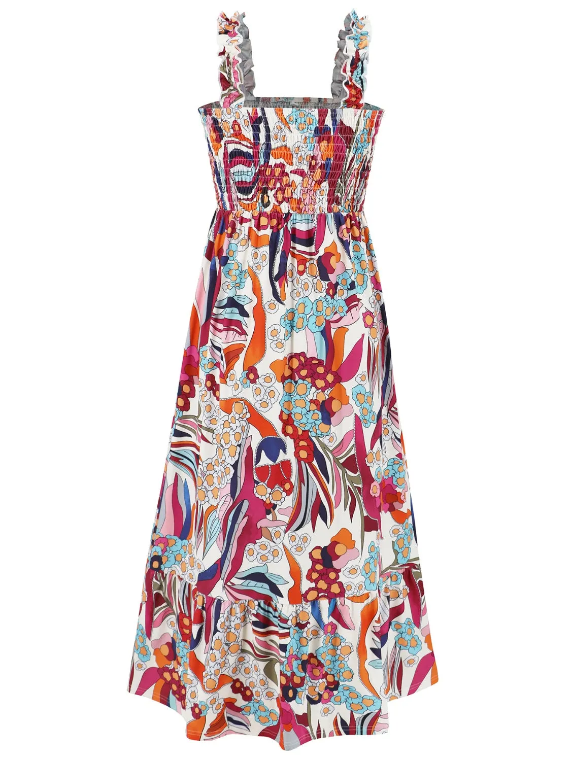 Smocked Printed Square Neck Sleeveless Cami Dress (7 Colors)