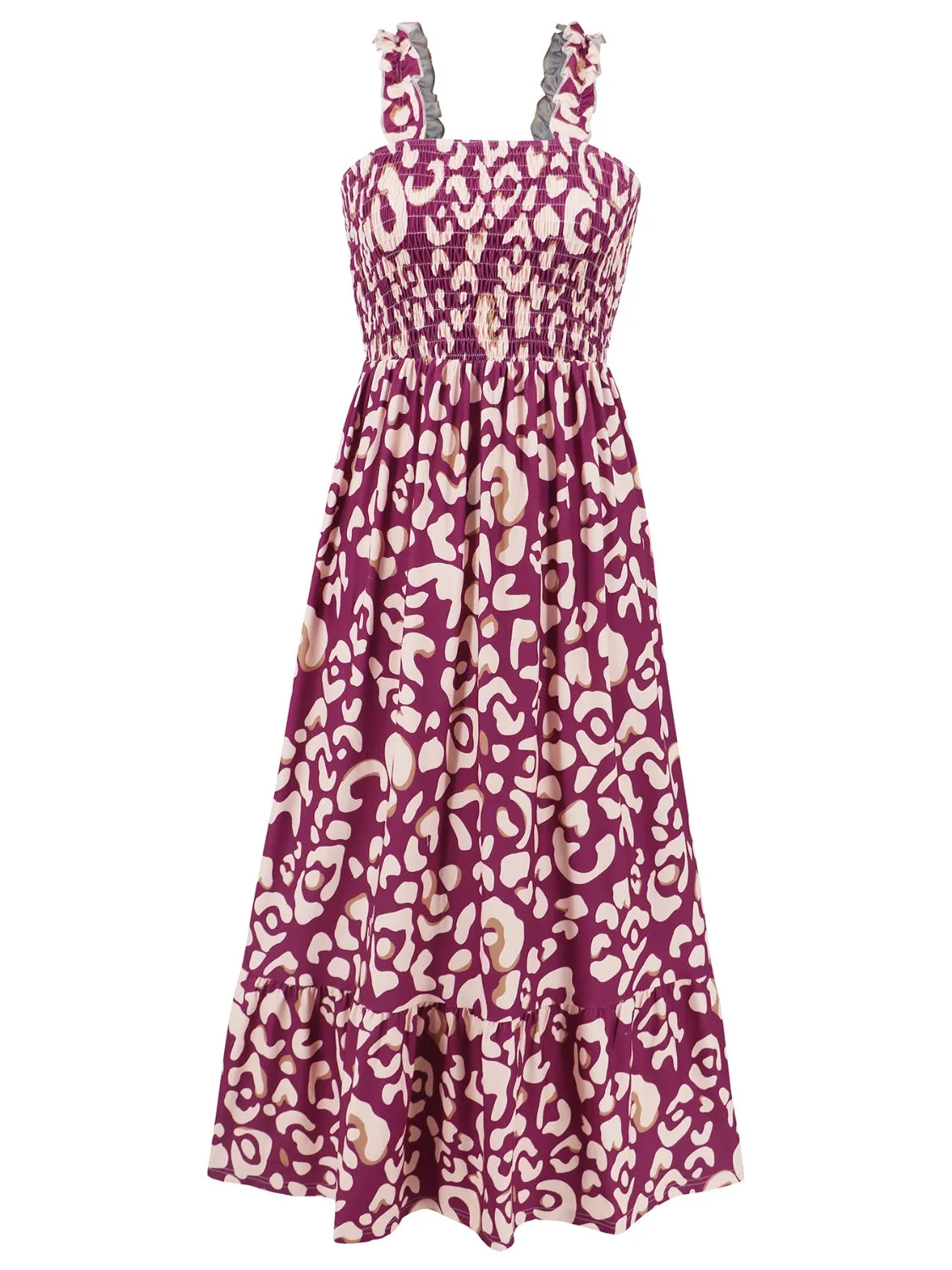 Smocked Printed Square Neck Sleeveless Cami Dress (7 Colors)