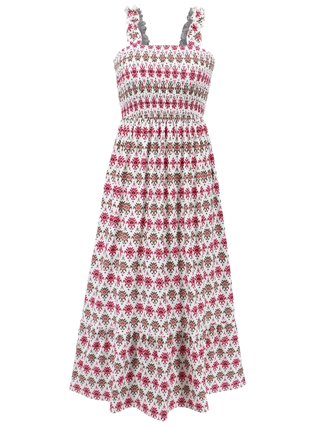 Smocked Printed Square Neck Sleeveless Cami Dress (7 Colors)