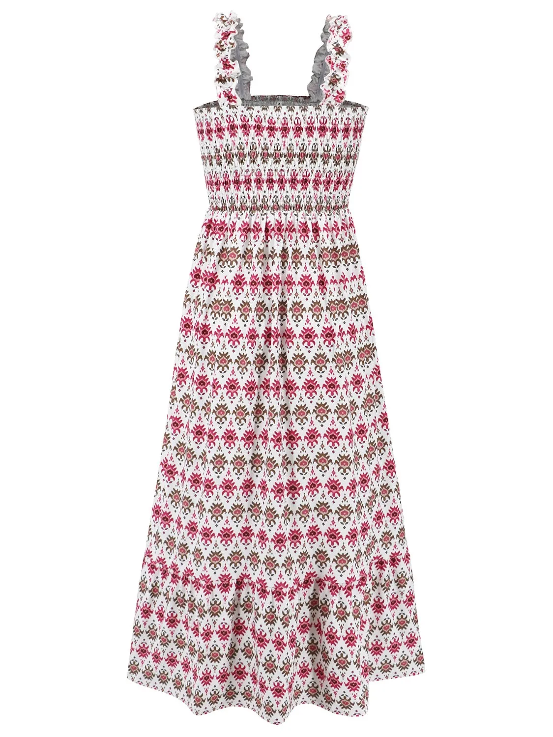 Smocked Printed Square Neck Sleeveless Cami Dress (7 Colors)