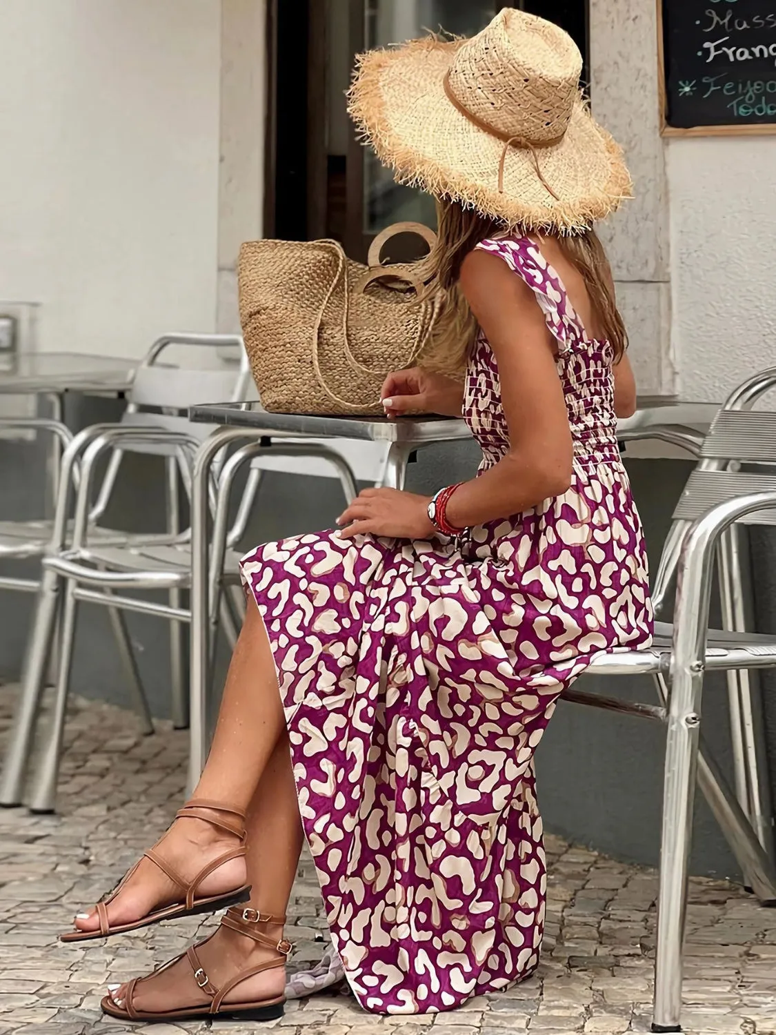 Smocked Printed Square Neck Sleeveless Cami Dress (7 Colors)