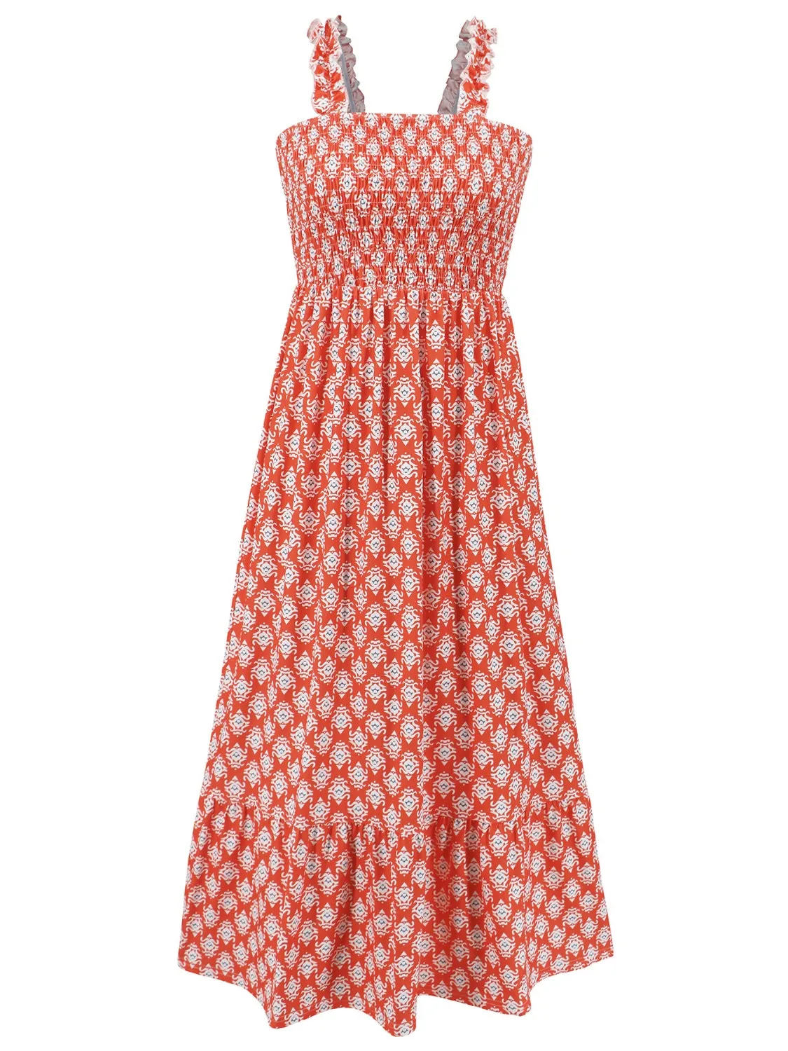 Smocked Printed Square Neck Sleeveless Cami Dress (7 Colors)