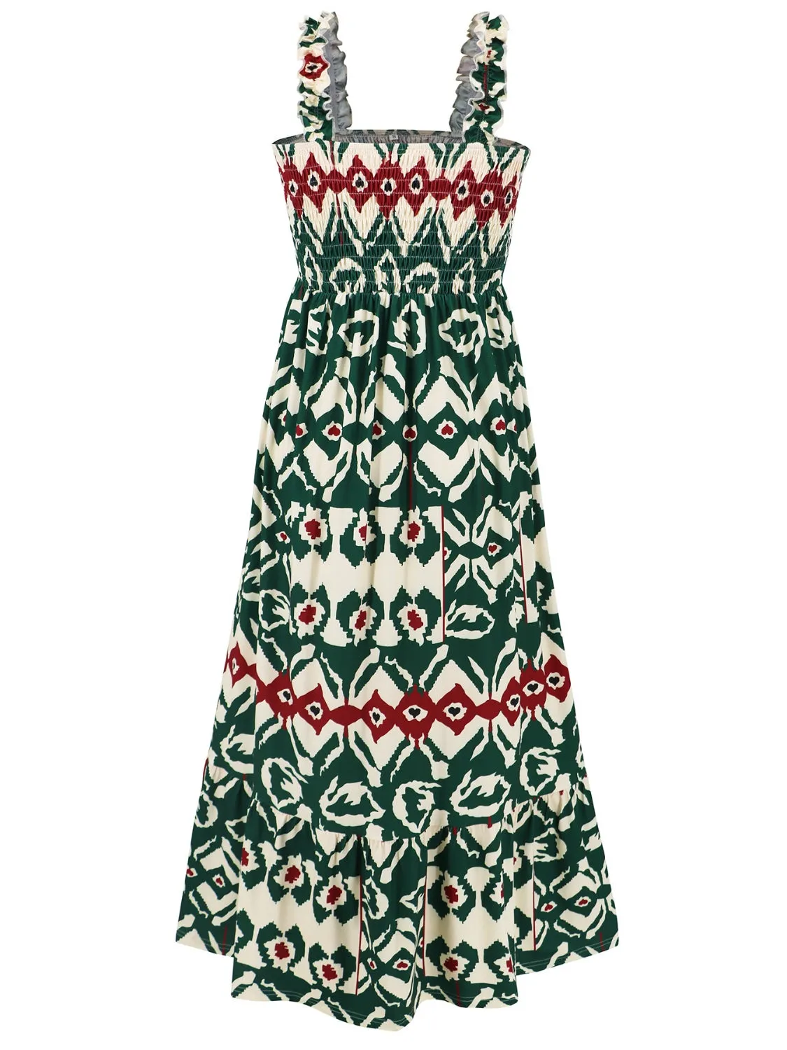 Smocked Printed Square Neck Sleeveless Cami Dress (7 Colors)