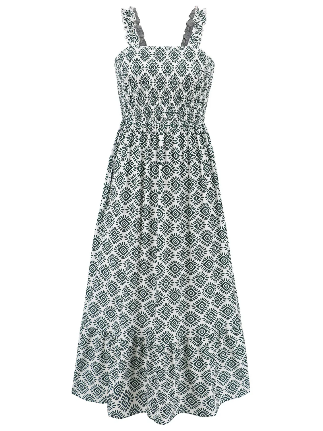 Smocked Printed Square Neck Sleeveless Cami Dress (7 Colors)