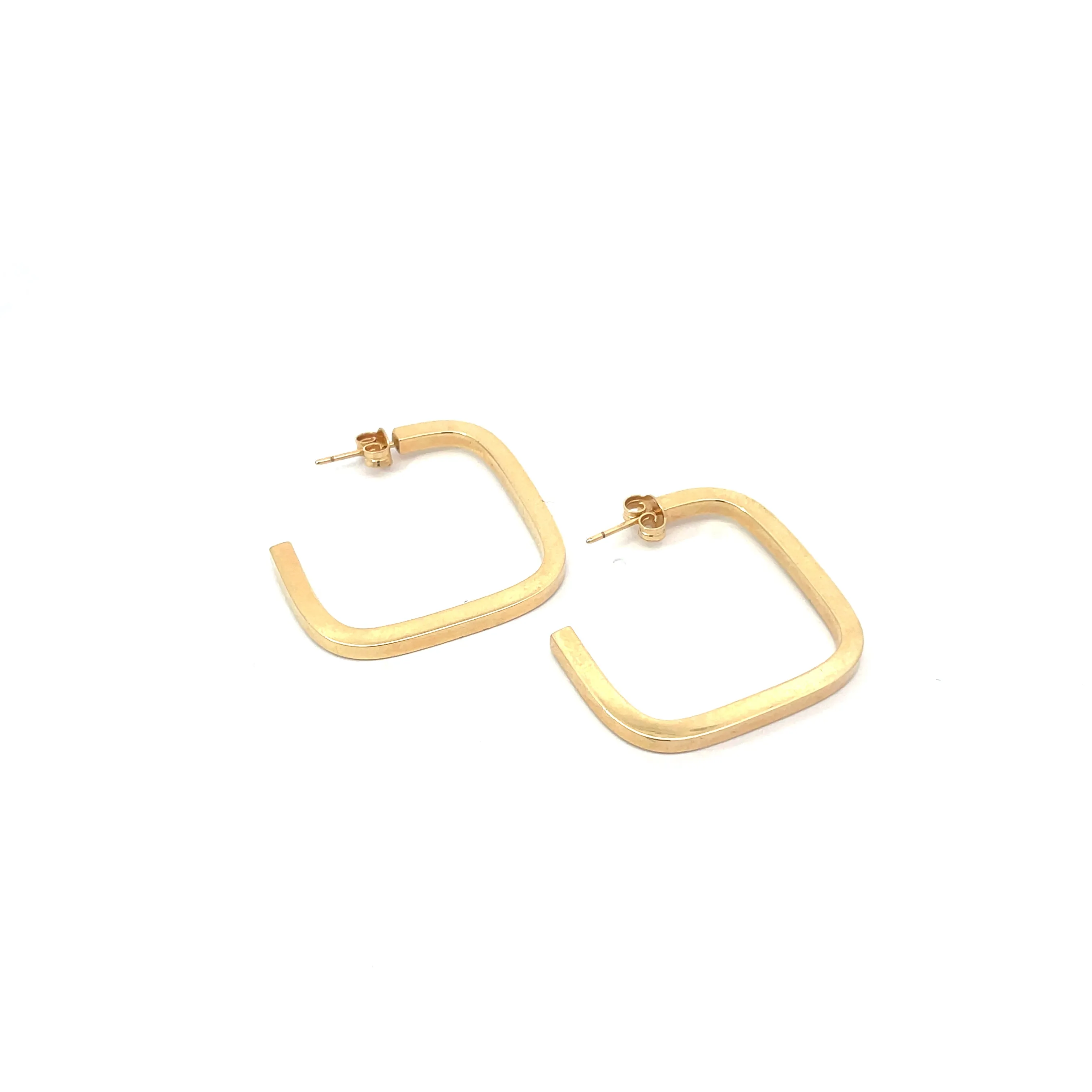 SOLD 14k  Gold Flattened Square Hoop Earrings