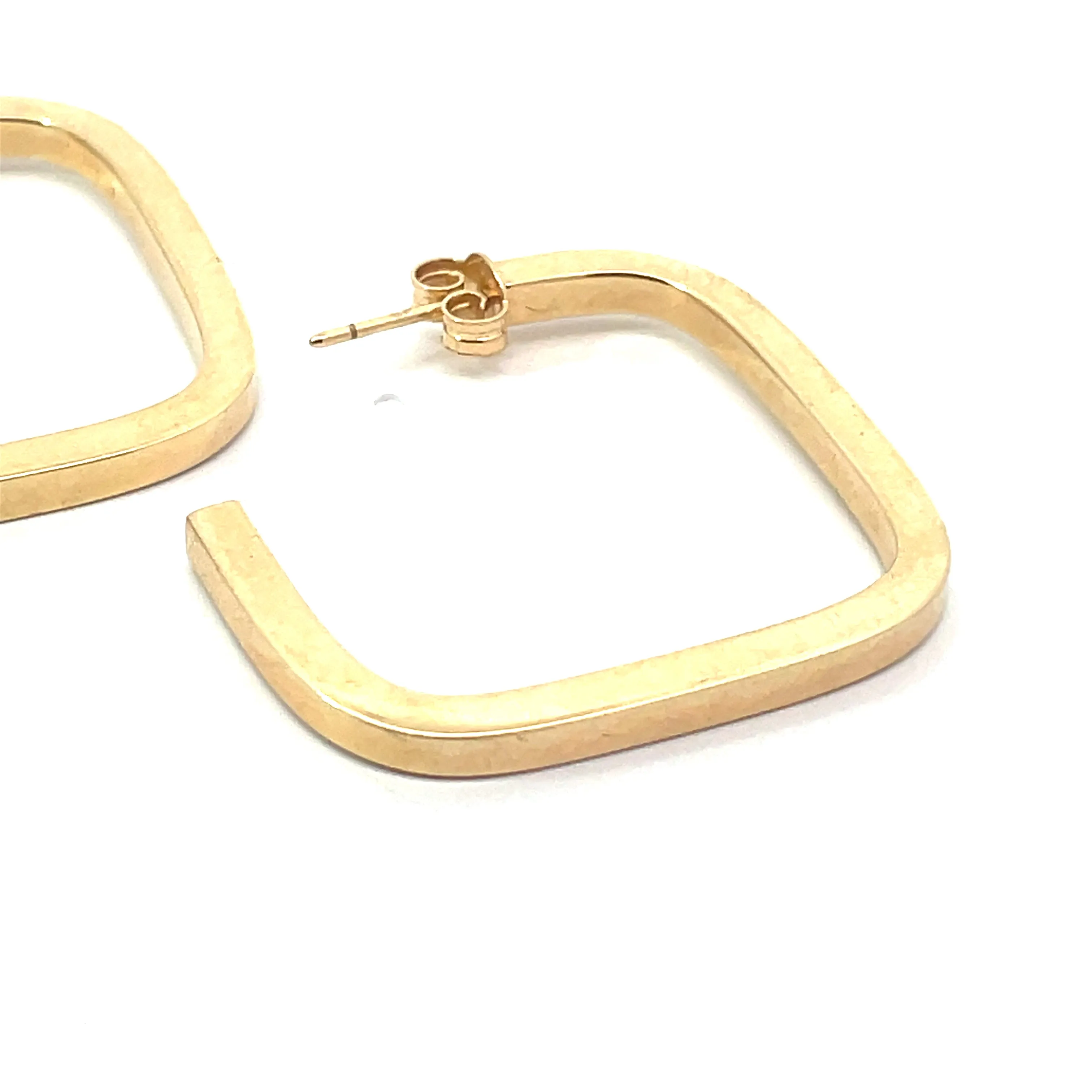 SOLD 14k  Gold Flattened Square Hoop Earrings