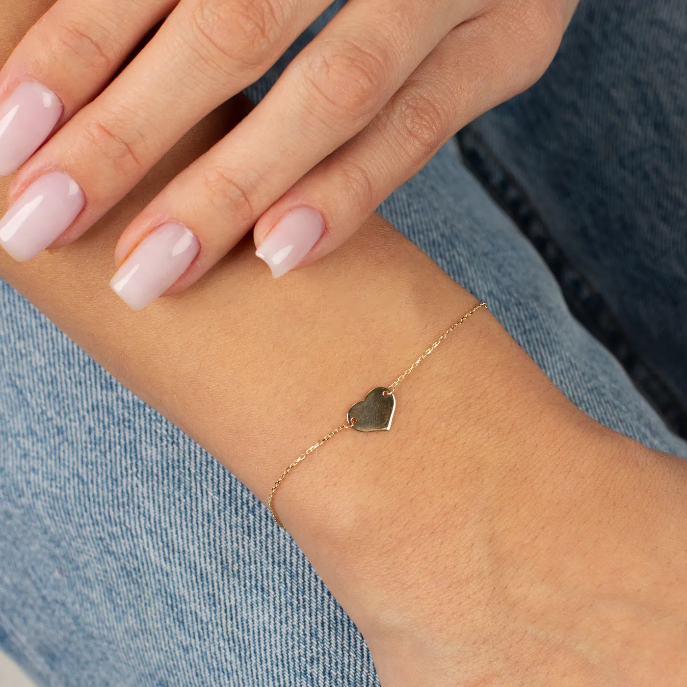 Solid Mini Heart Bracelet 14K