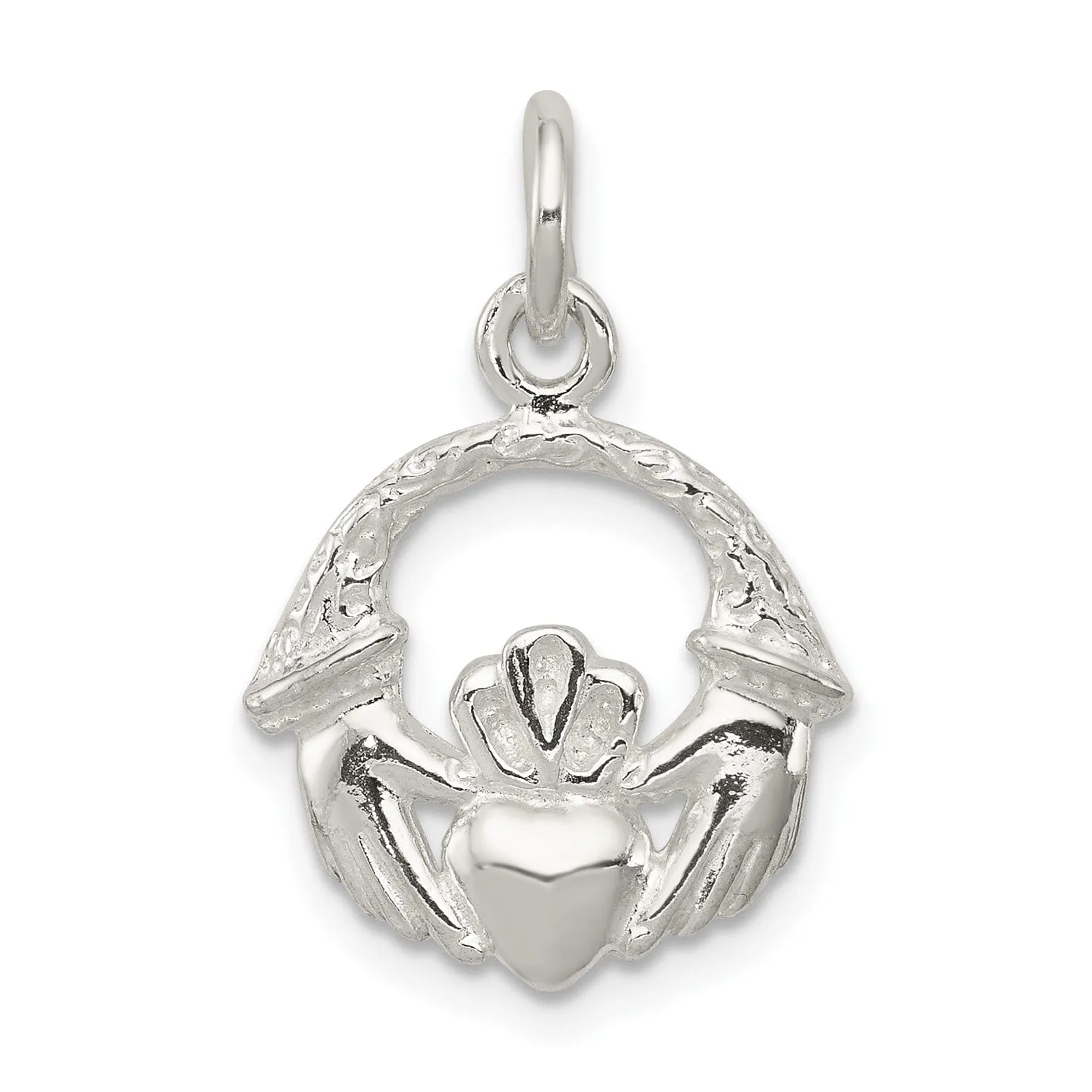 Solid Sterling Silver Polished Claddagh Charm