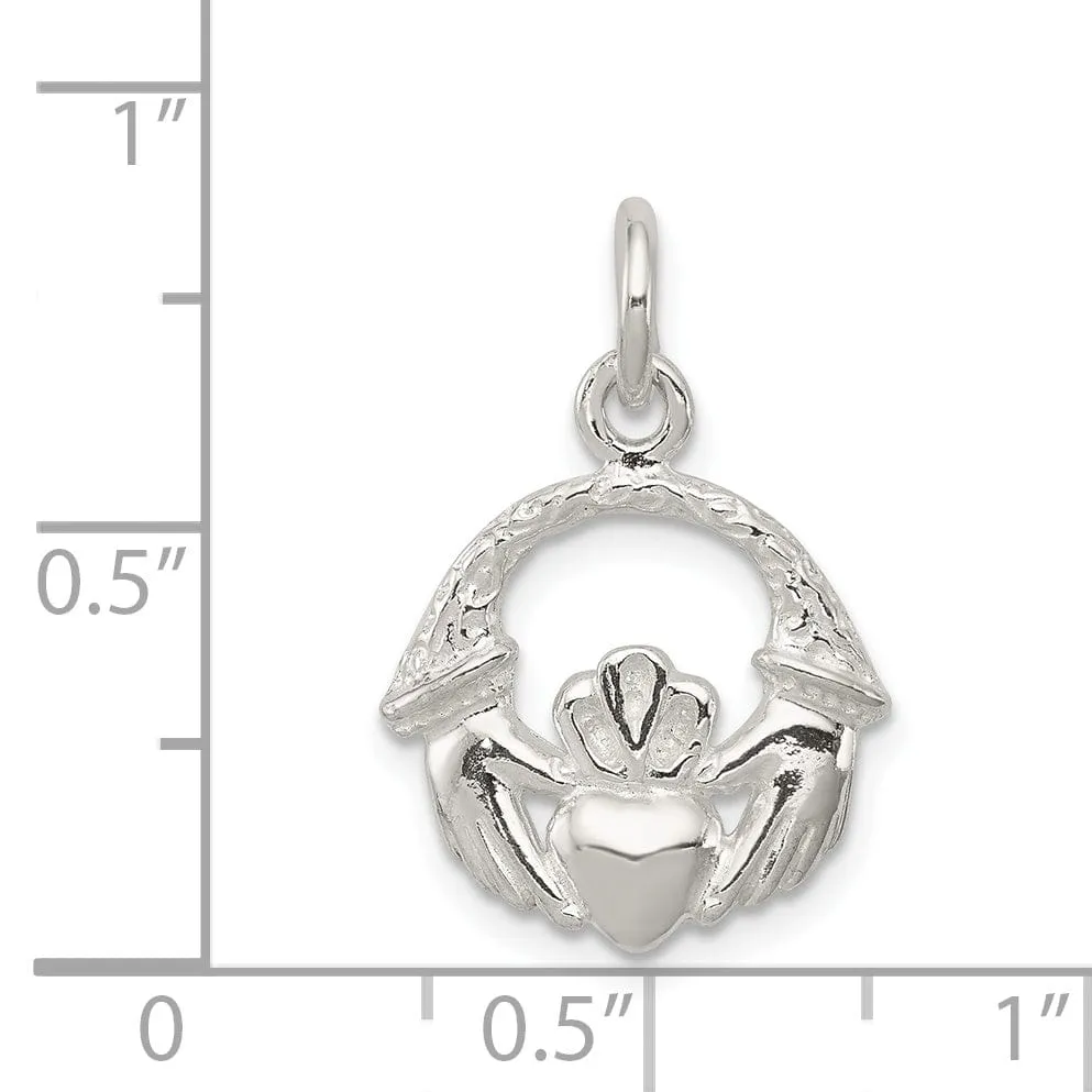 Solid Sterling Silver Polished Claddagh Charm