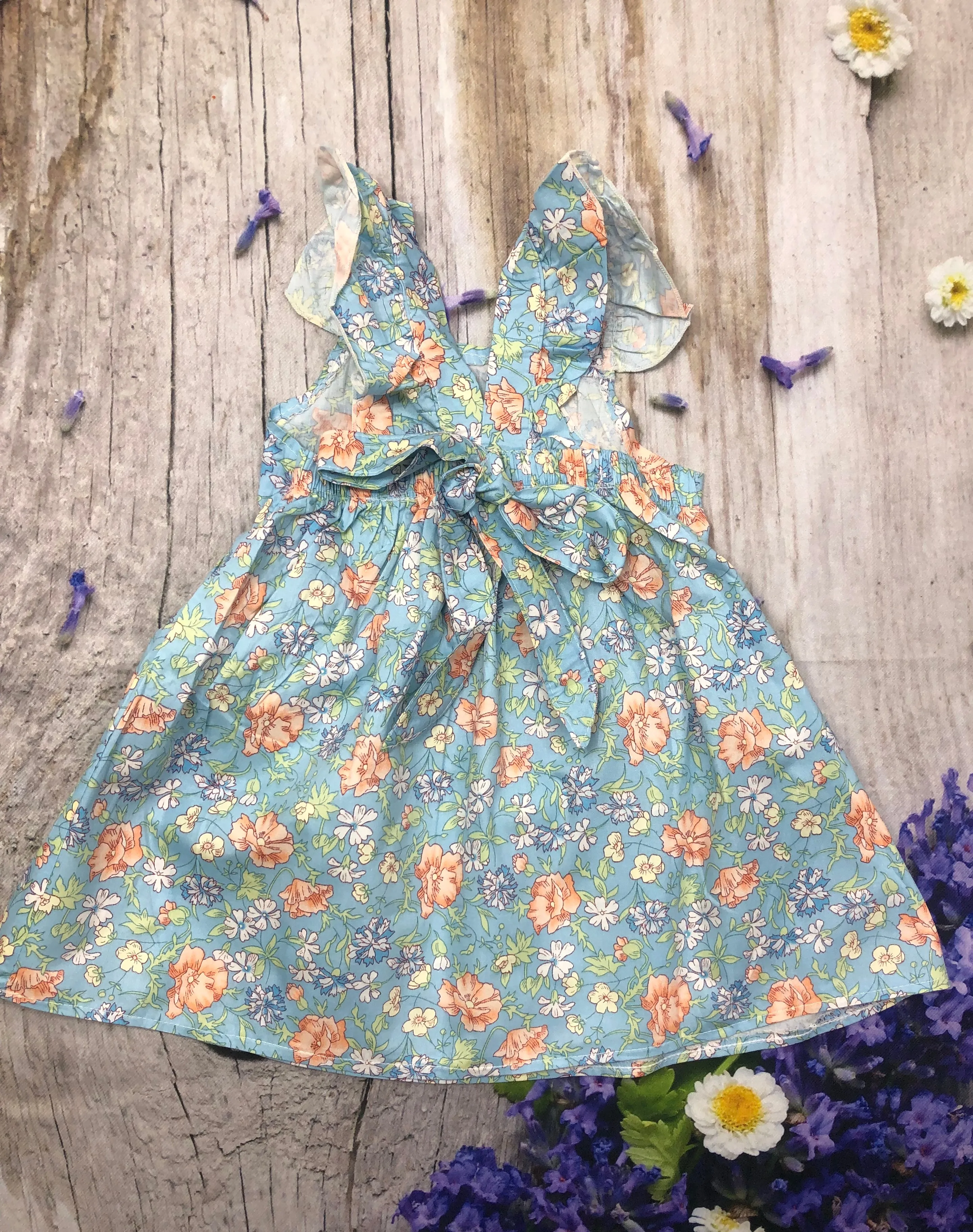 Spring color floral cross back ruffle dress