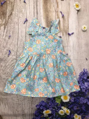 Spring color floral cross back ruffle dress