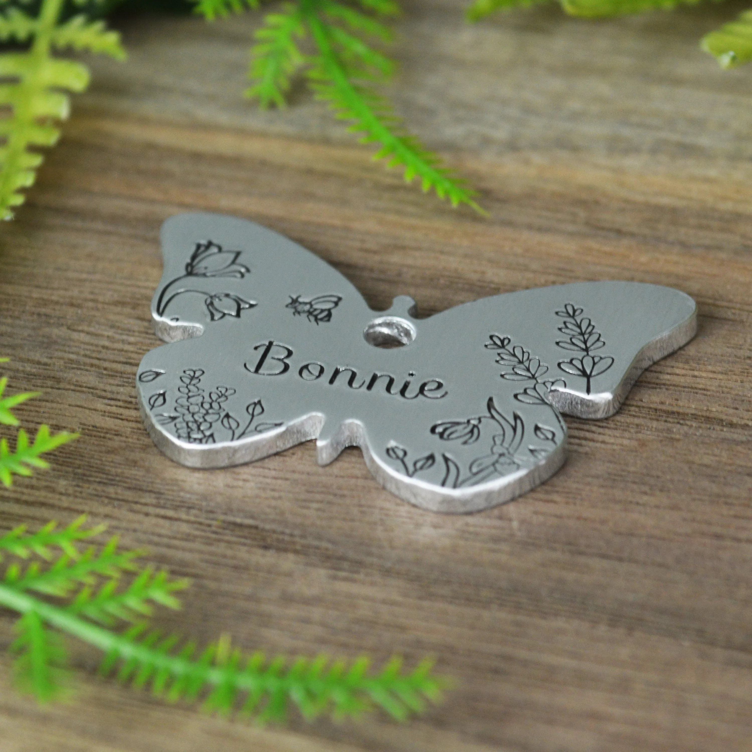 Spring Meadow Hand Stamped Dog Collar Tag