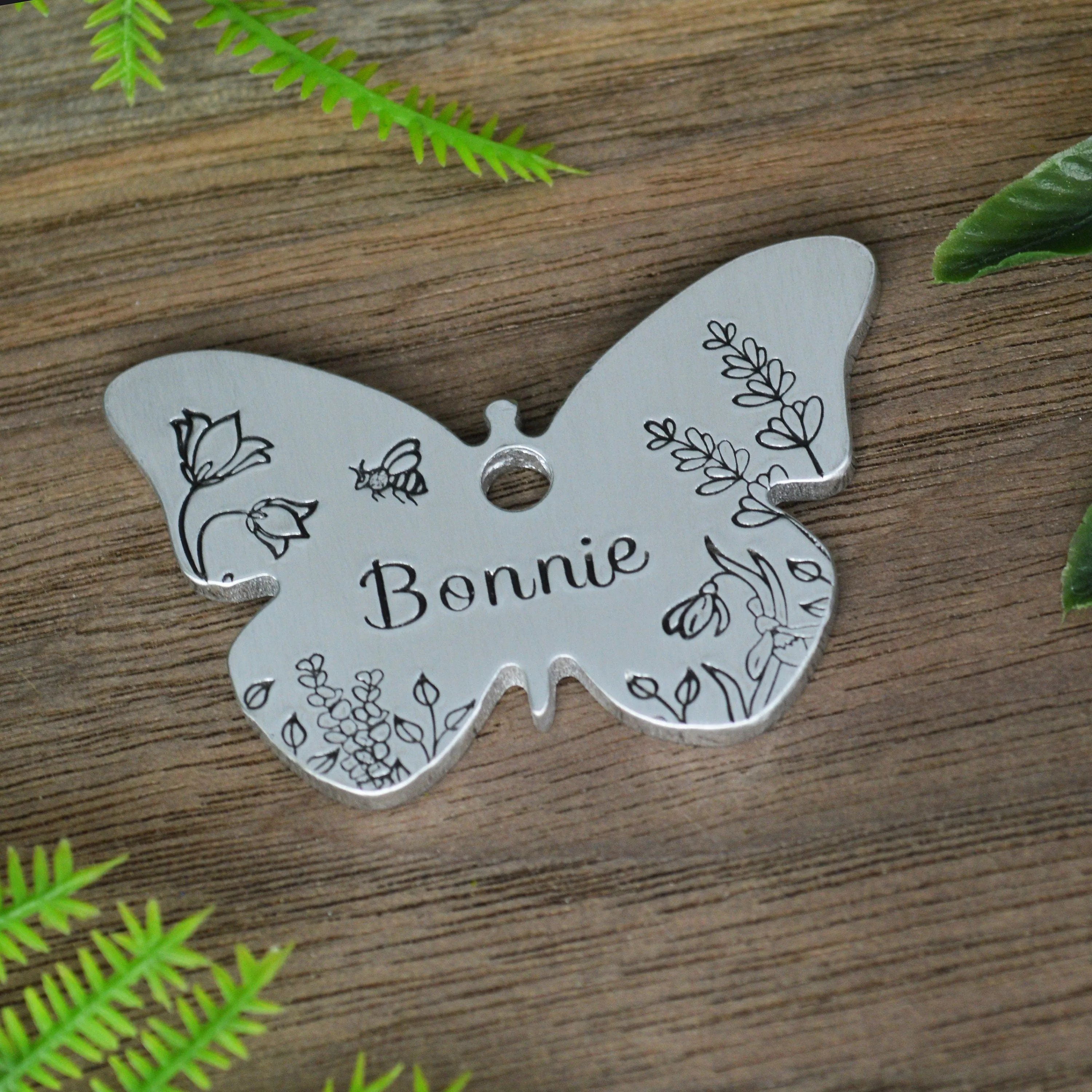 Spring Meadow Hand Stamped Dog Collar Tag
