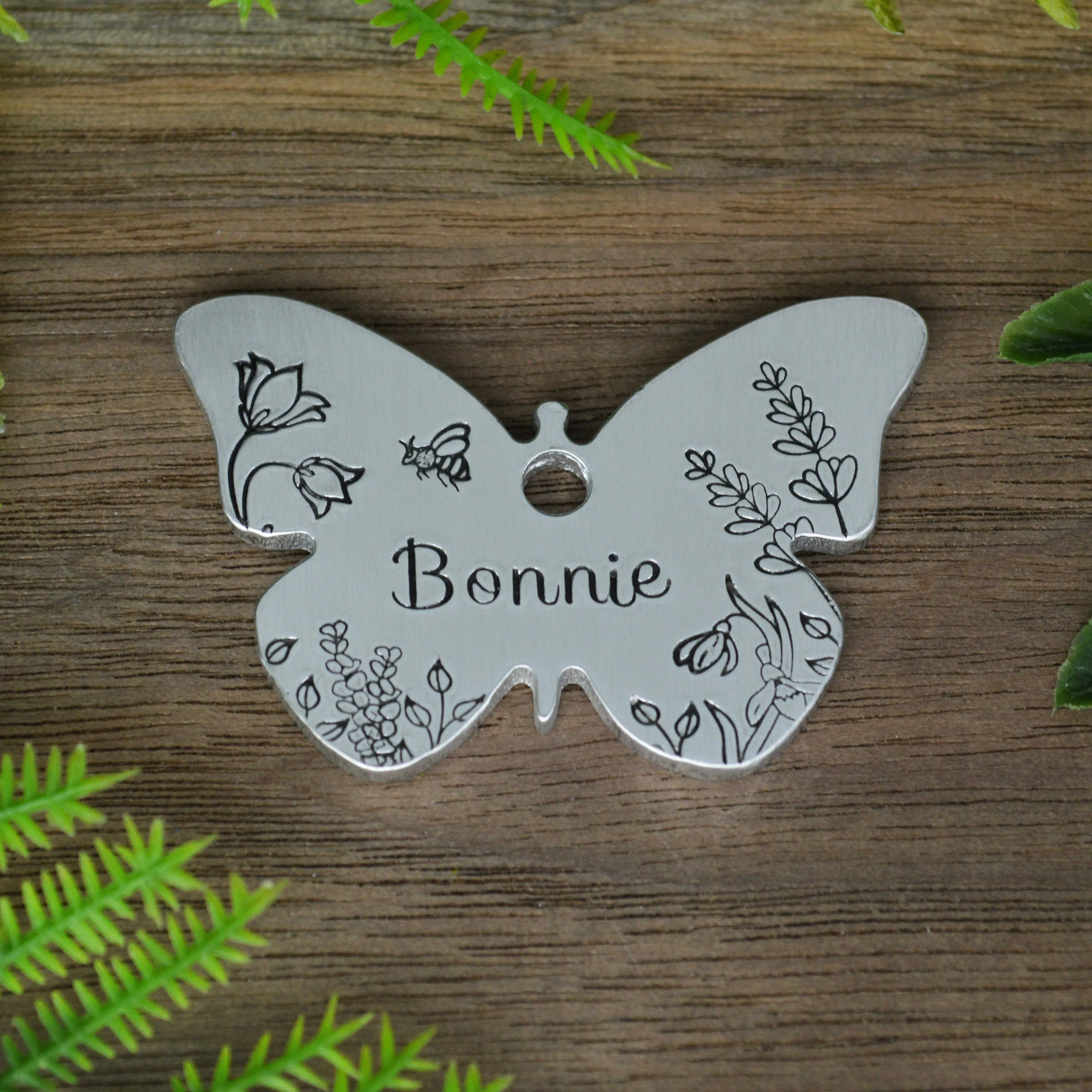 Spring Meadow Hand Stamped Dog Collar Tag