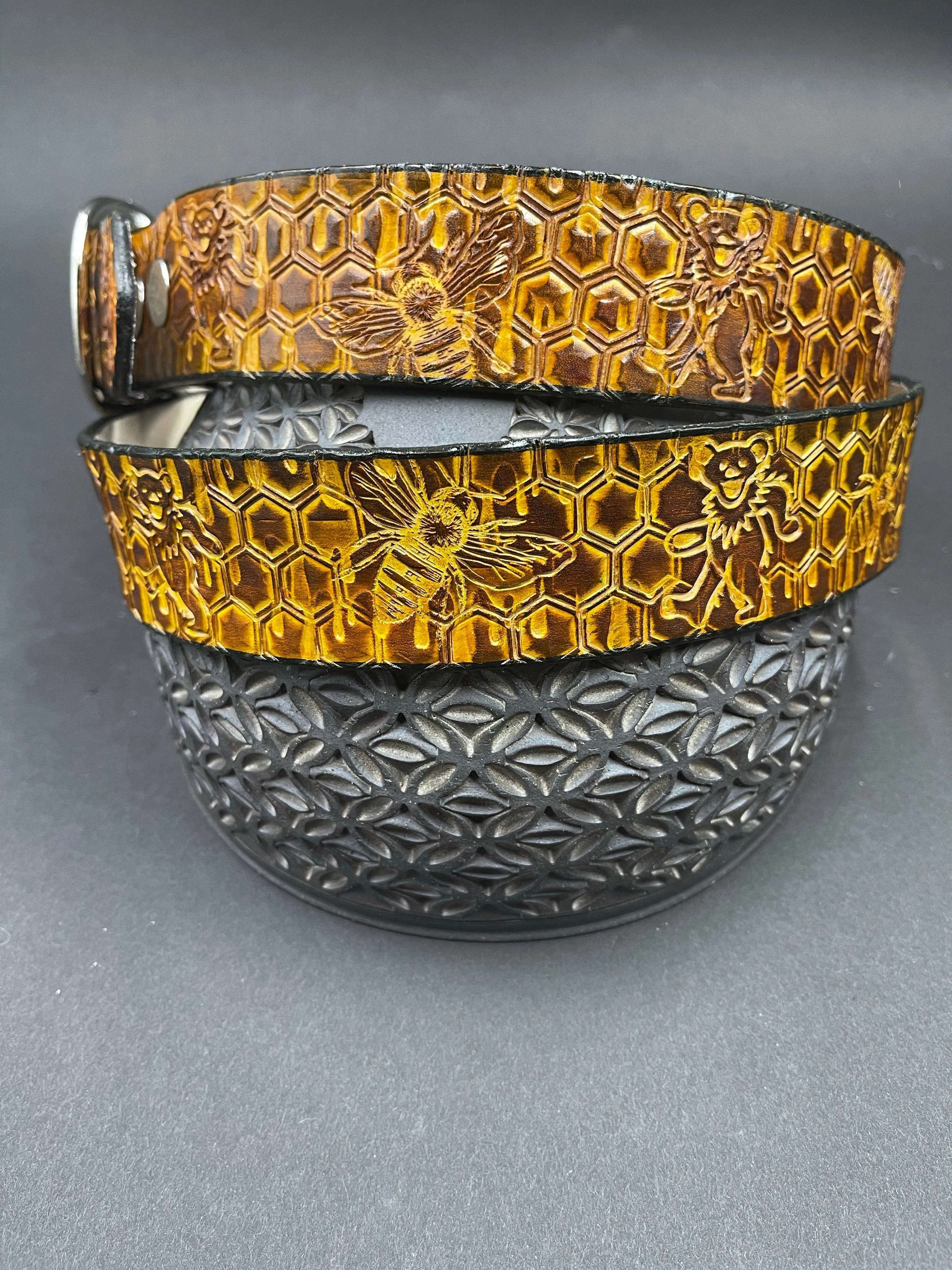 Stamped Leather Belt - Grateful Bees