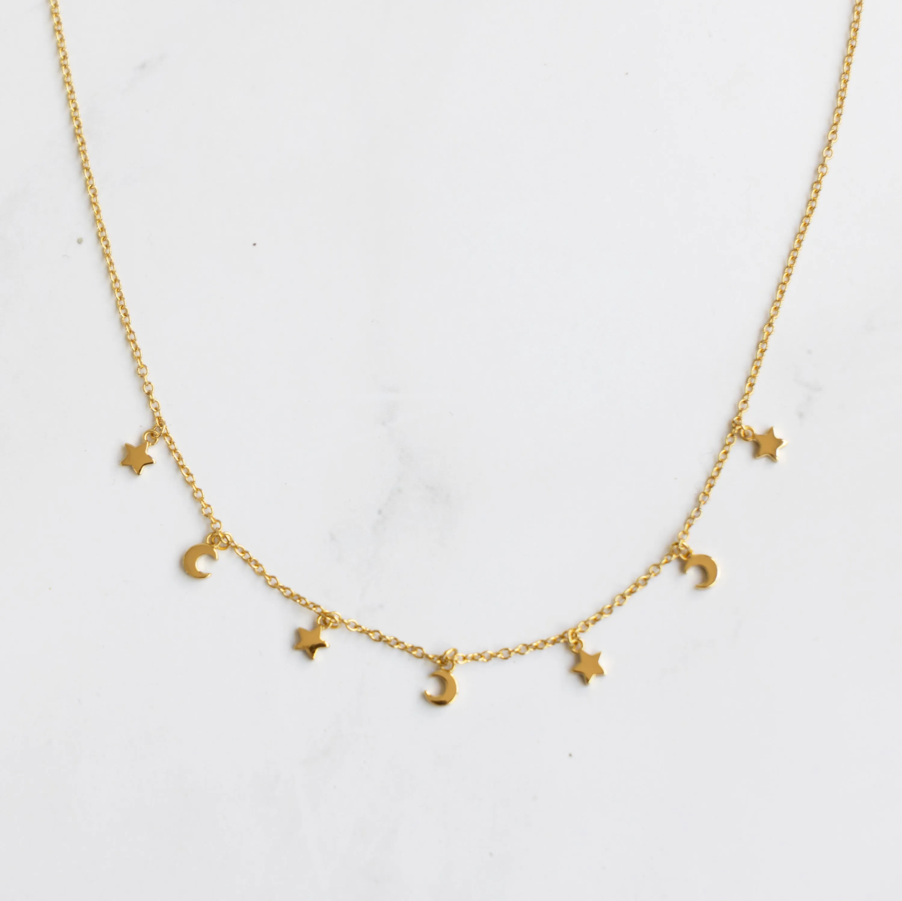 Star & Moon Choker Necklace in Gold