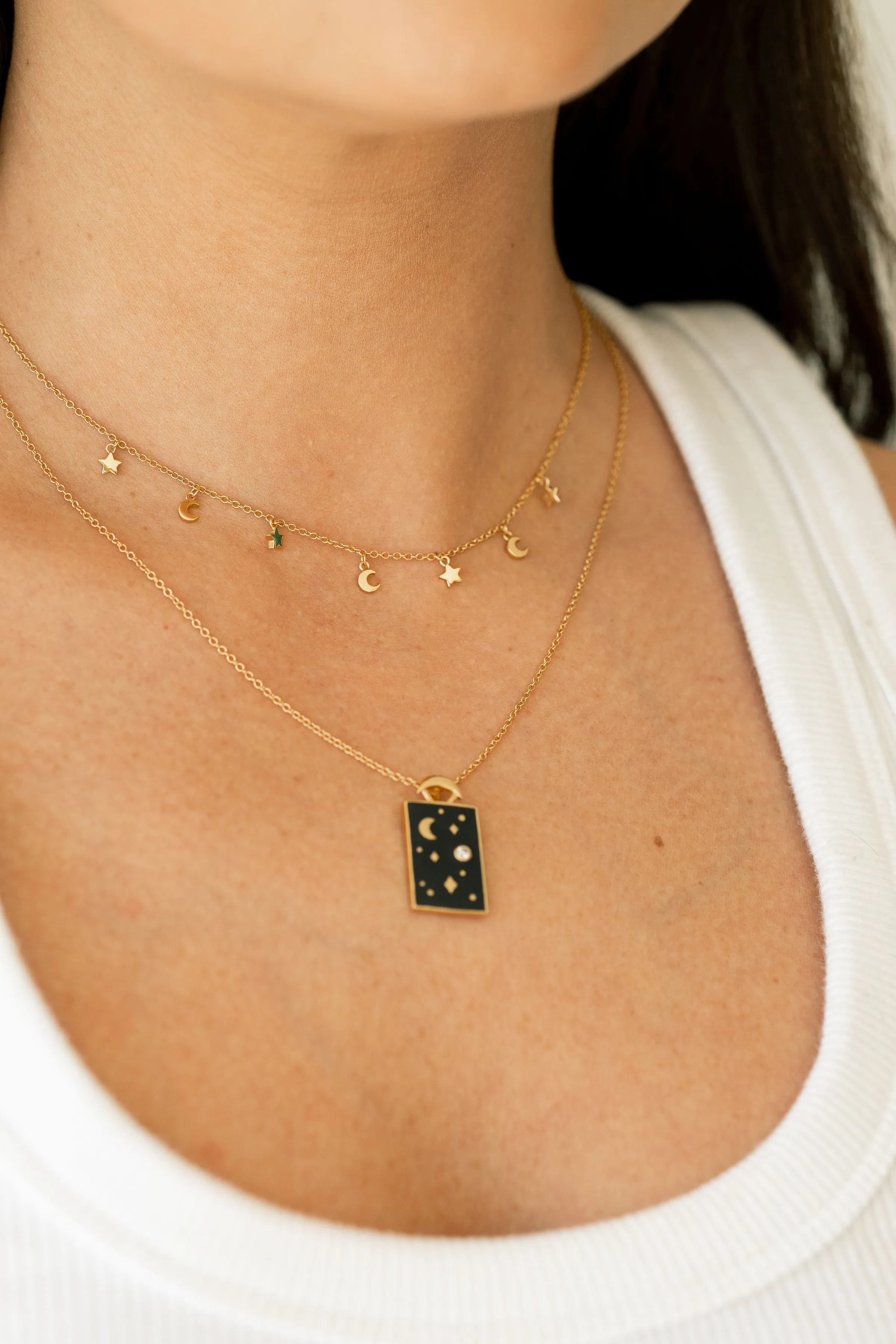Star & Moon Choker Necklace in Gold