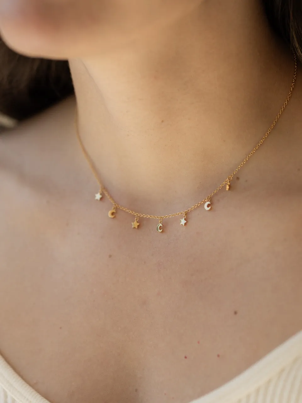 Star & Moon Choker Necklace in Gold