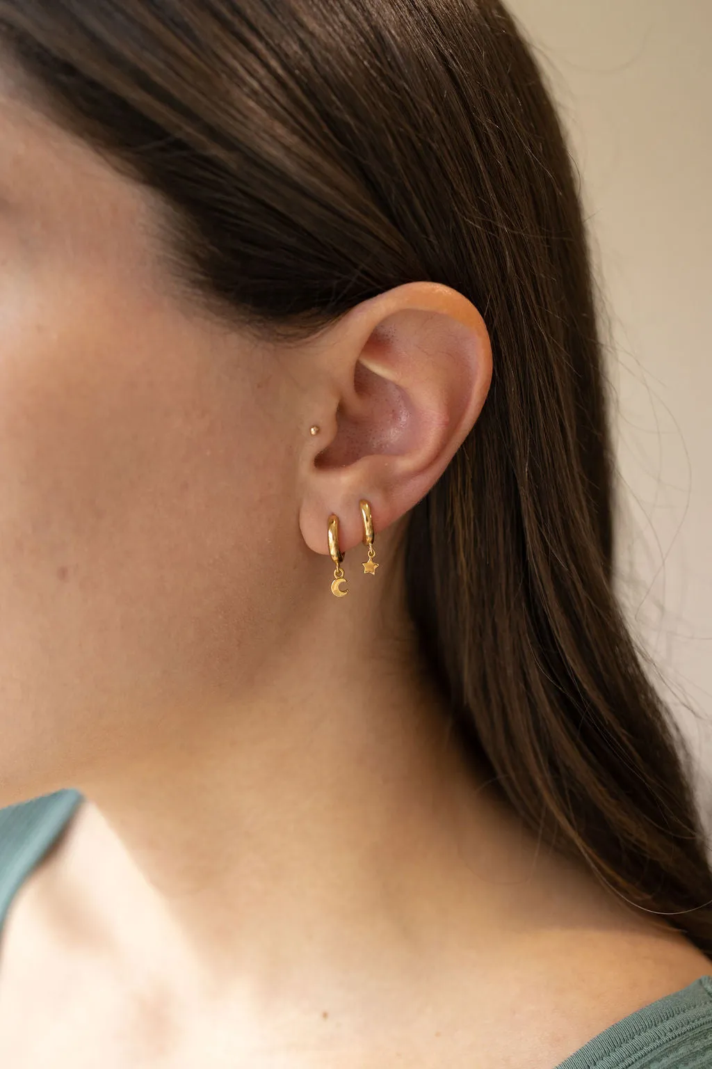 Star and Moon Huggie Hoop Earrings in Gold